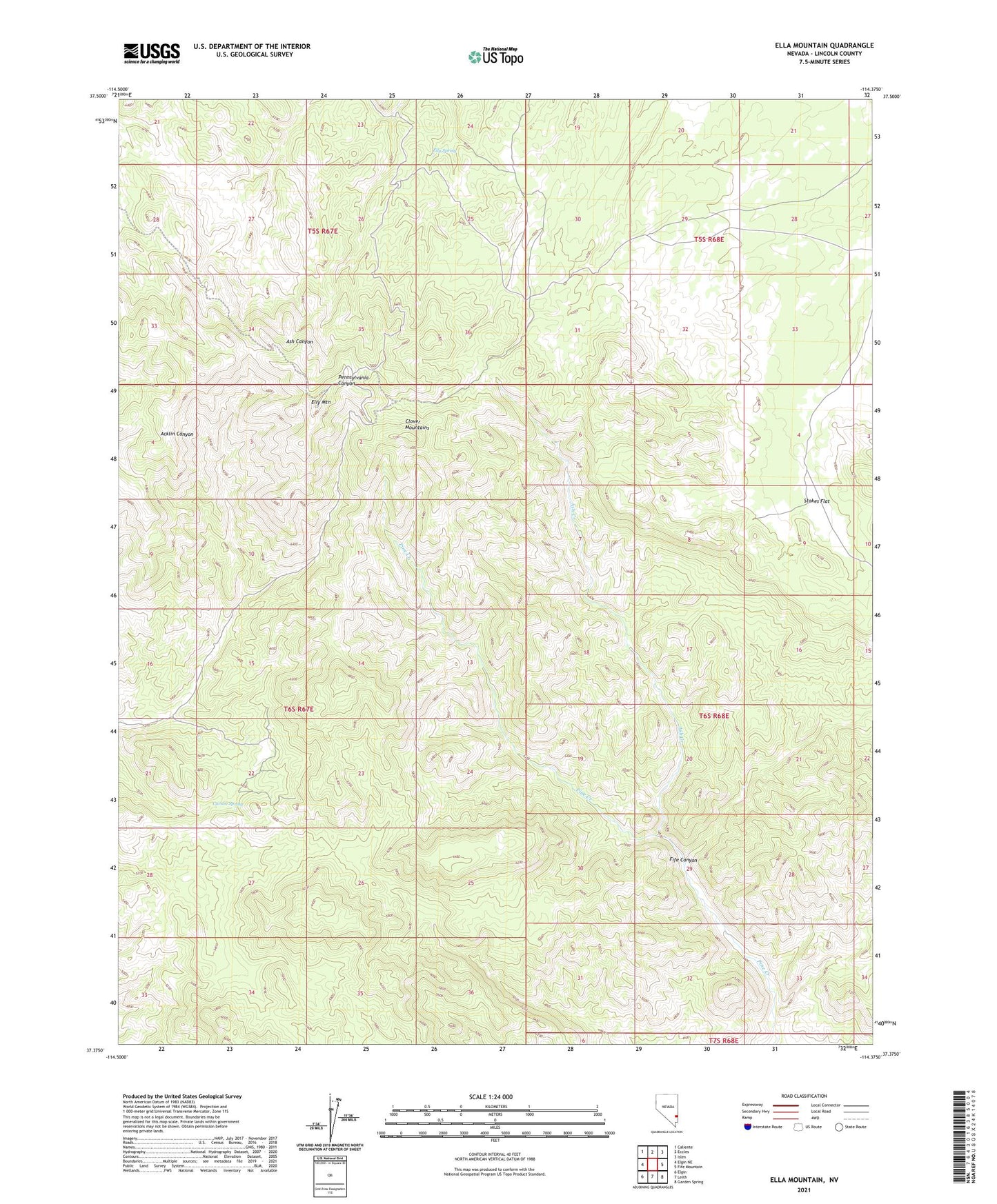 Ella Mountain Nevada US Topo Map Image