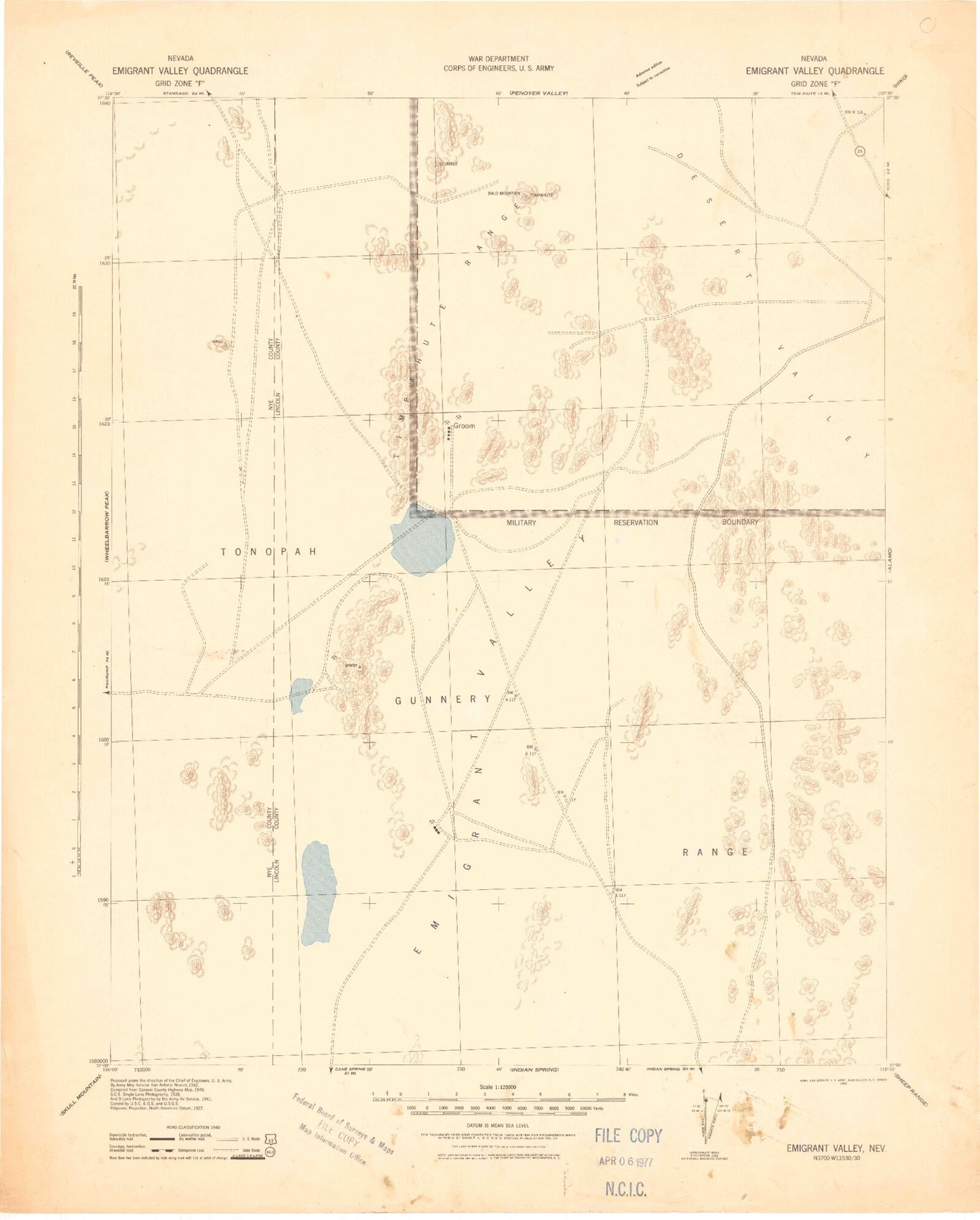 Historic 1942 Emigrant Valley Nevada 30'x30' Topo Map Image