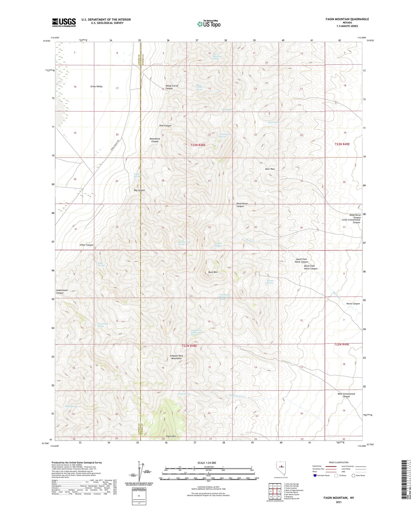 Fagin Mountain Nevada US Topo Map Image