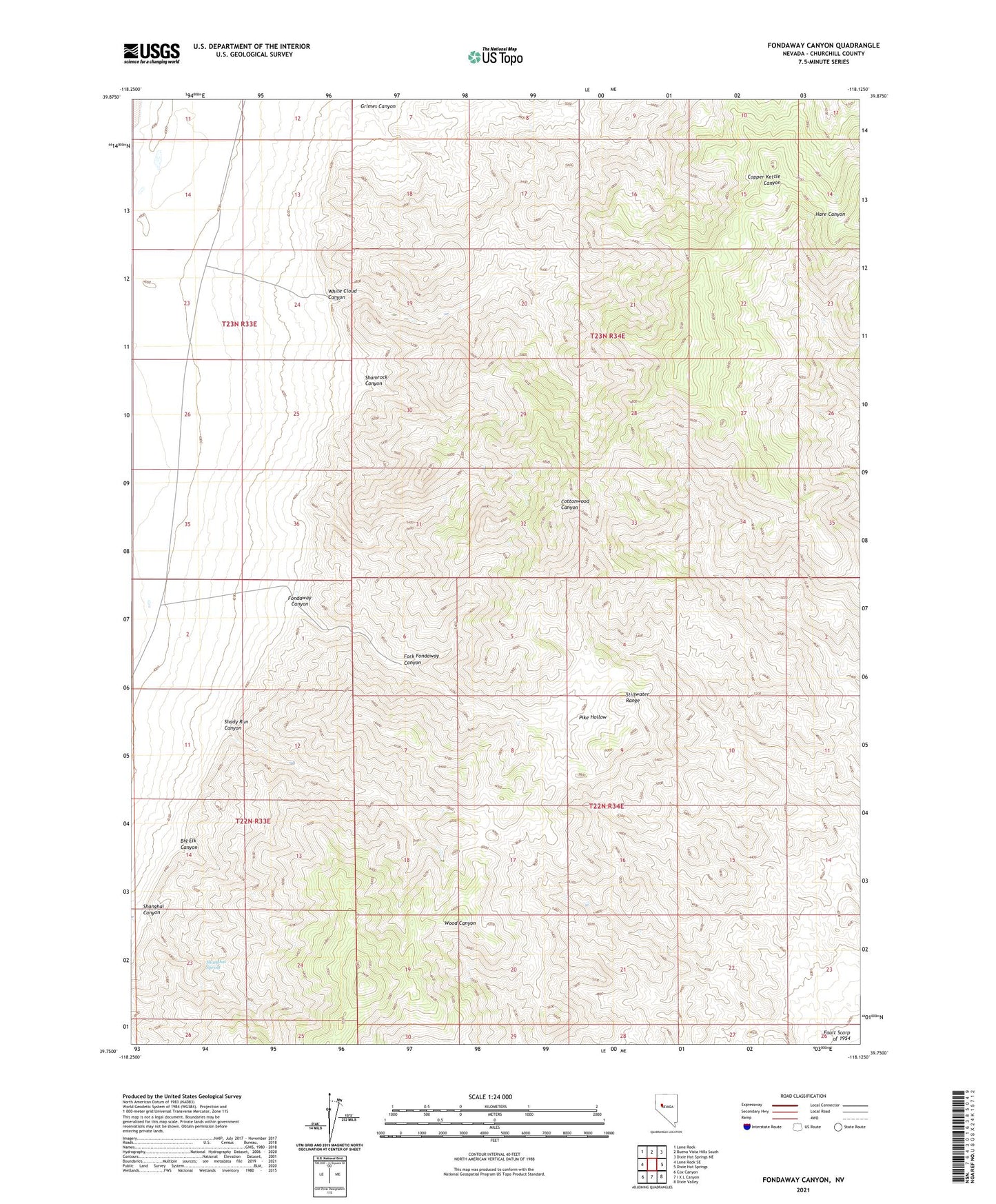Fondaway Canyon Nevada US Topo Map Image