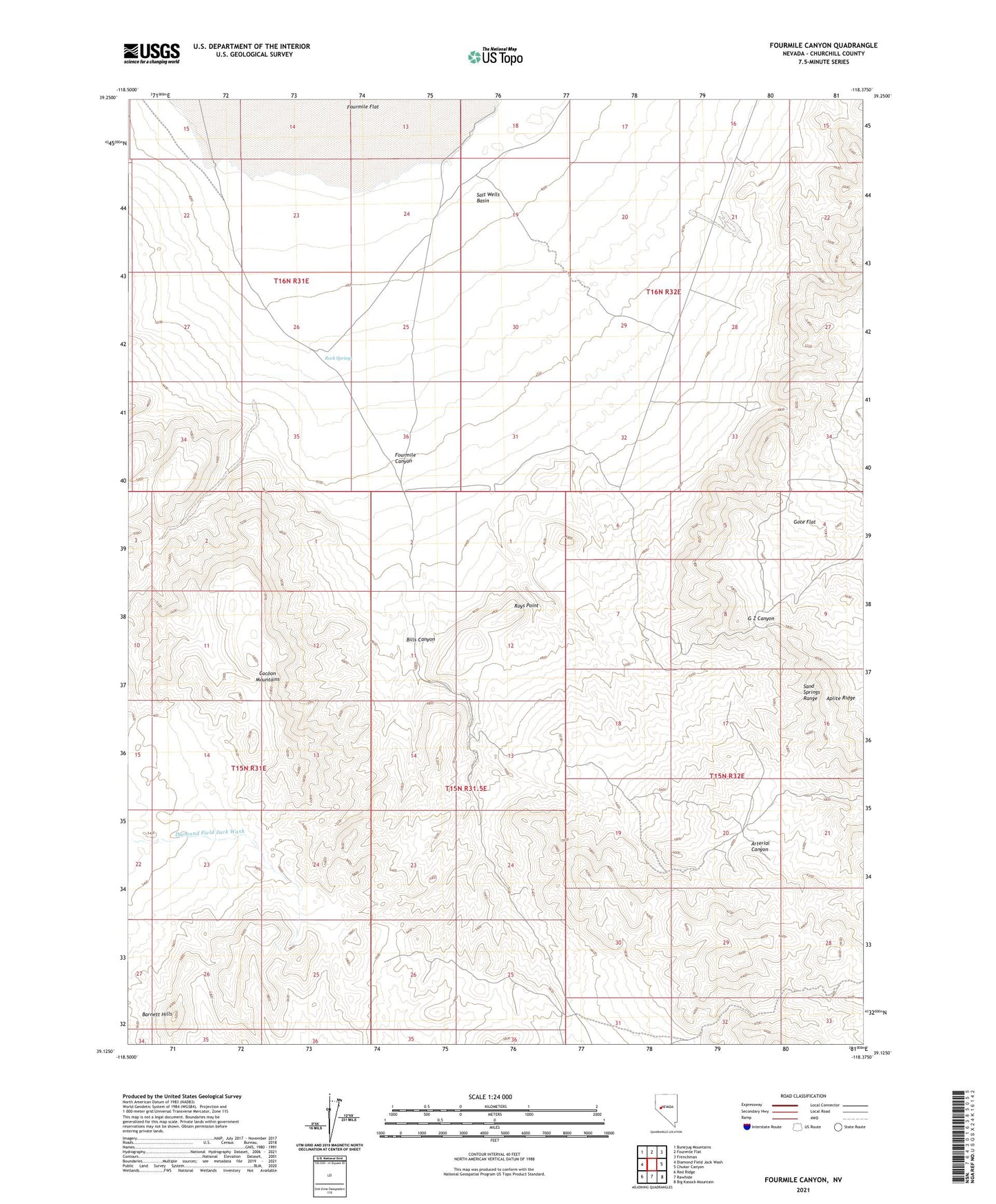 Fourmile Canyon Nevada US Topo Map Image