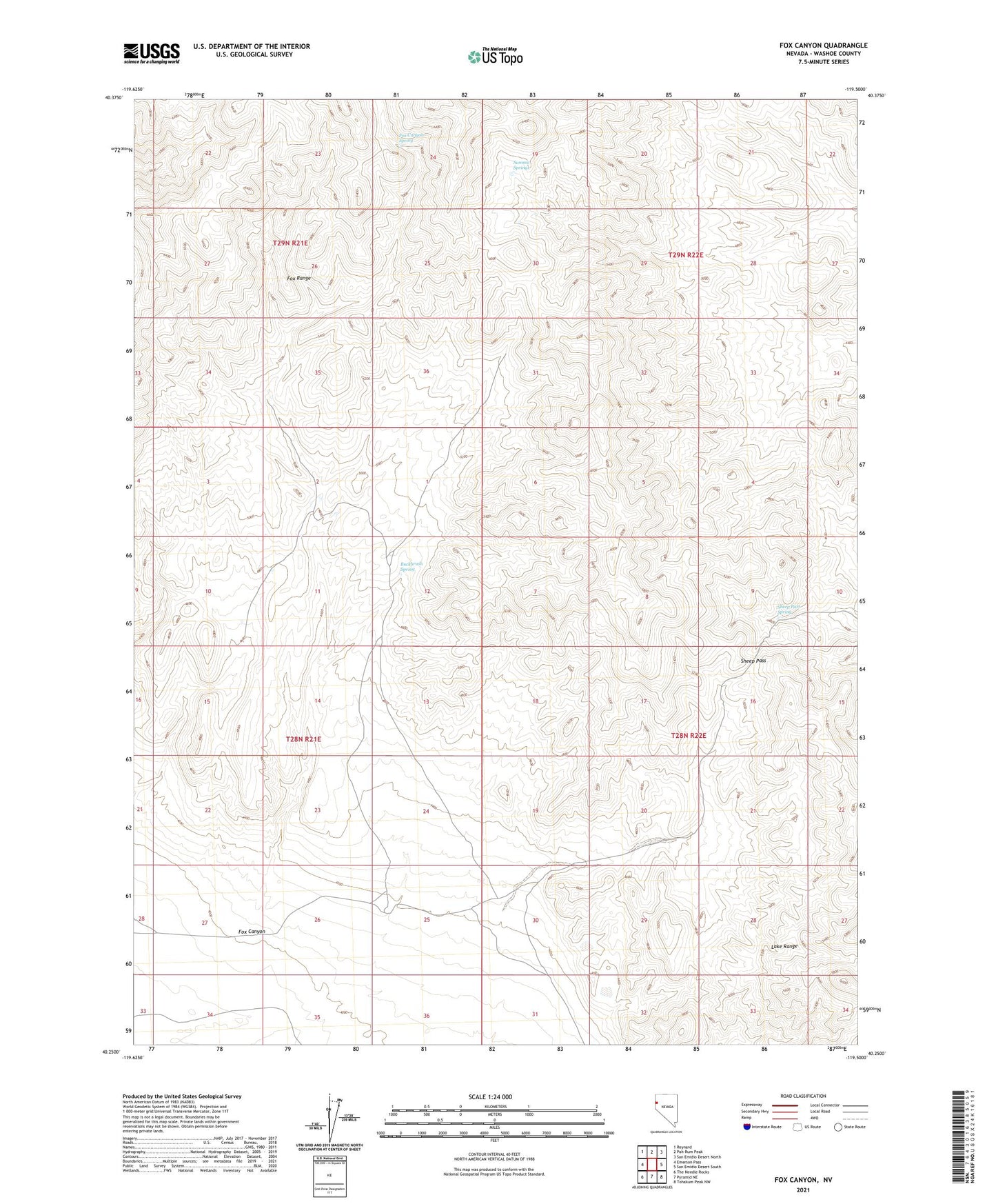 Fox Canyon Nevada US Topo Map Image