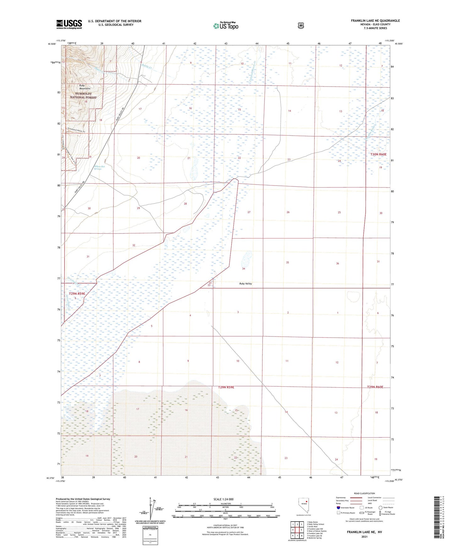 Franklin Lake NE Nevada US Topo Map Image