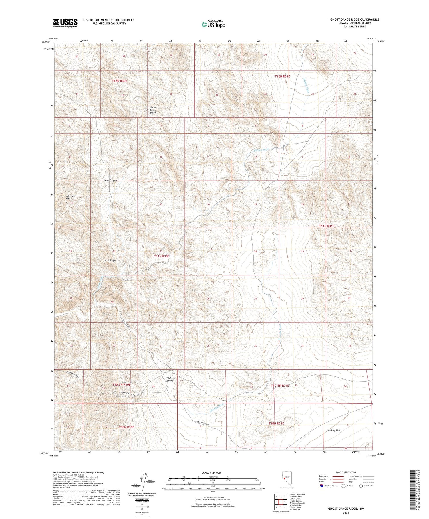 Ghost Dance Ridge Nevada US Topo Map Image
