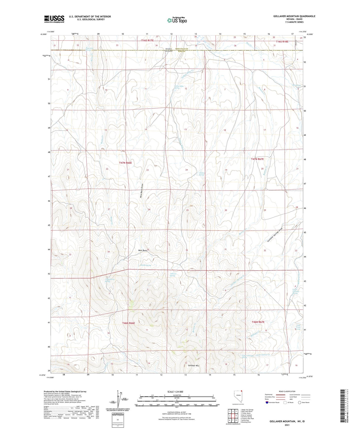 Gollaher Mountain Nevada US Topo Map Image