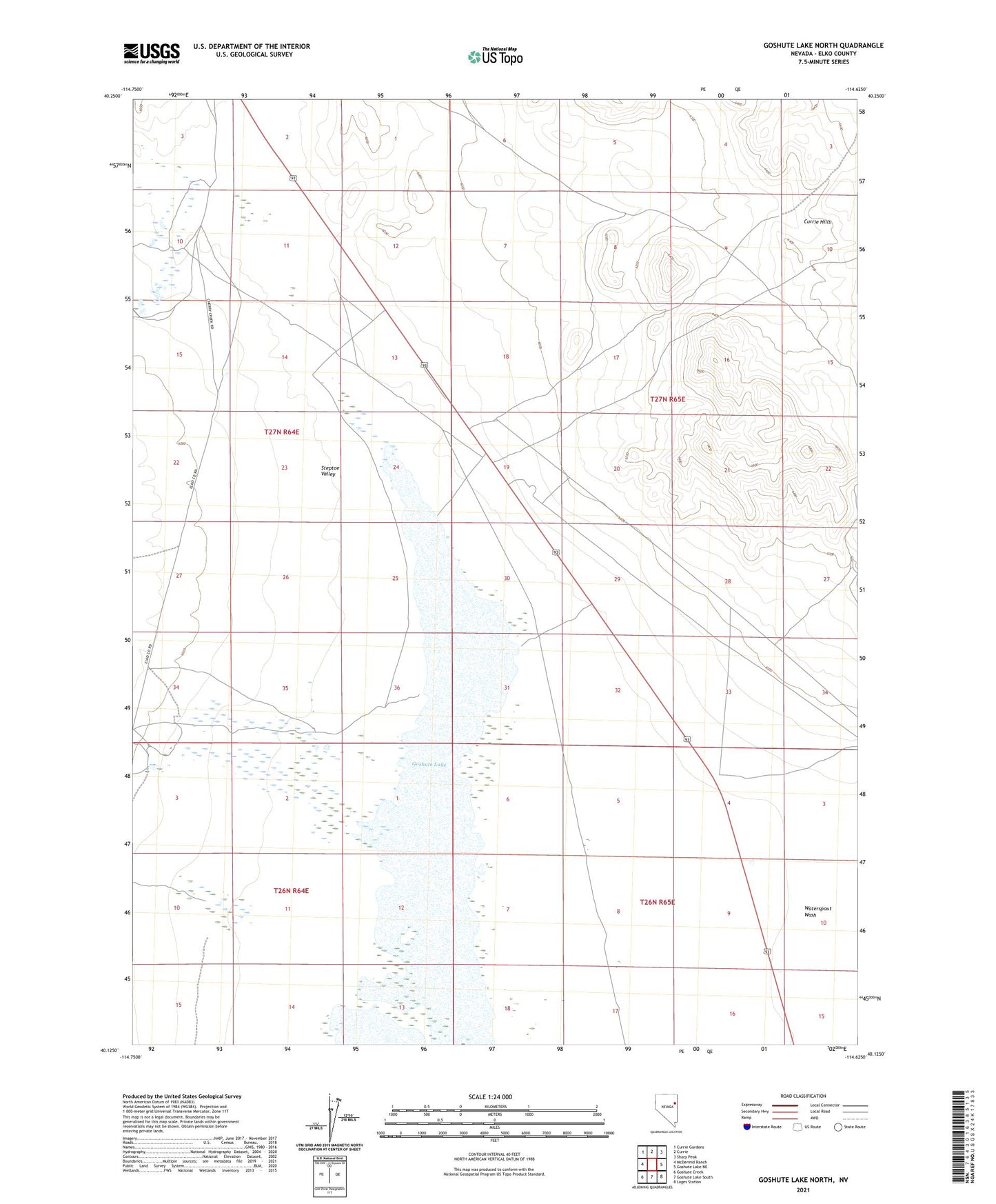 Goshute Lake North Nevada US Topo Map Image