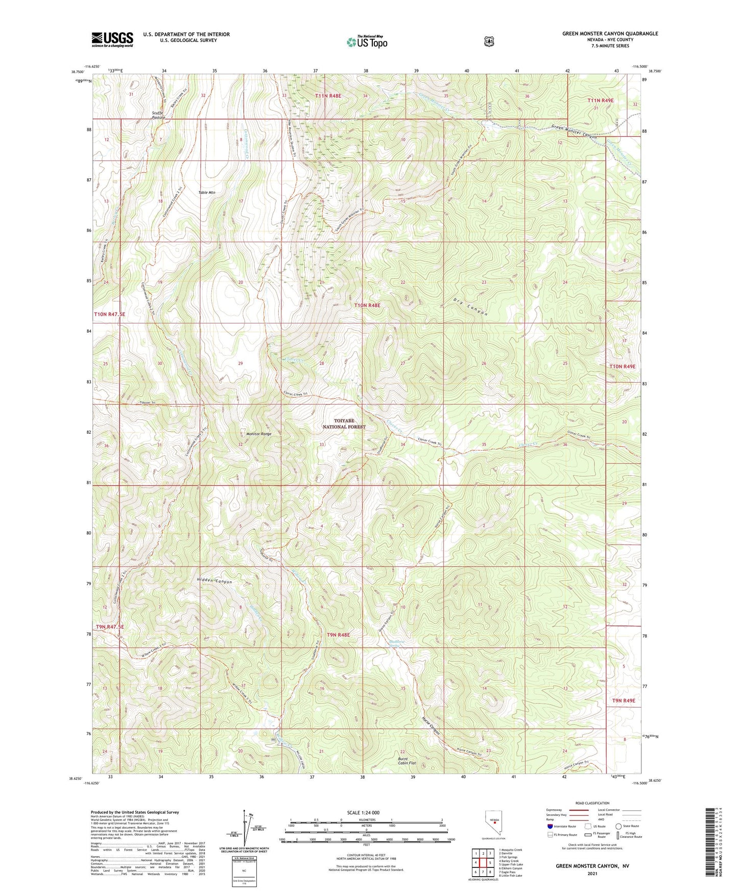 Green Monster Canyon Nevada US Topo Map Image
