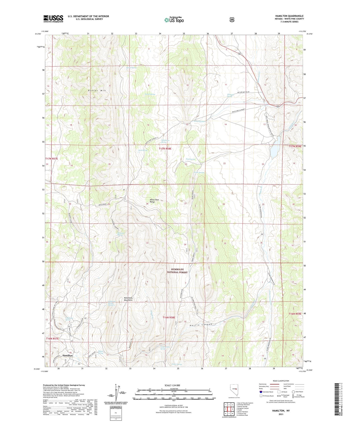 Hamilton Nevada US Topo Map Image