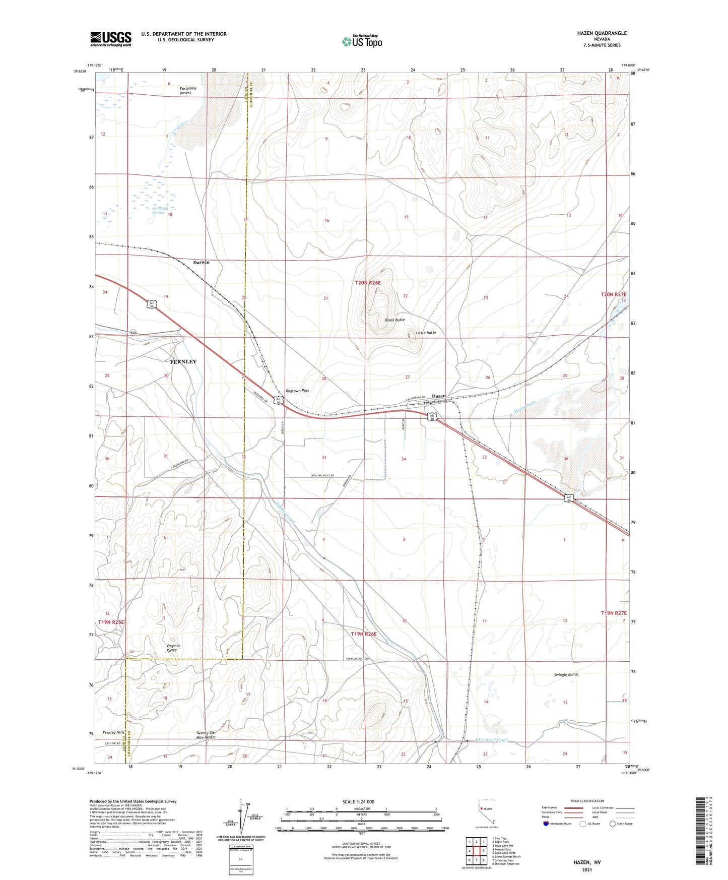 Hazen Nevada US Topo Map Image