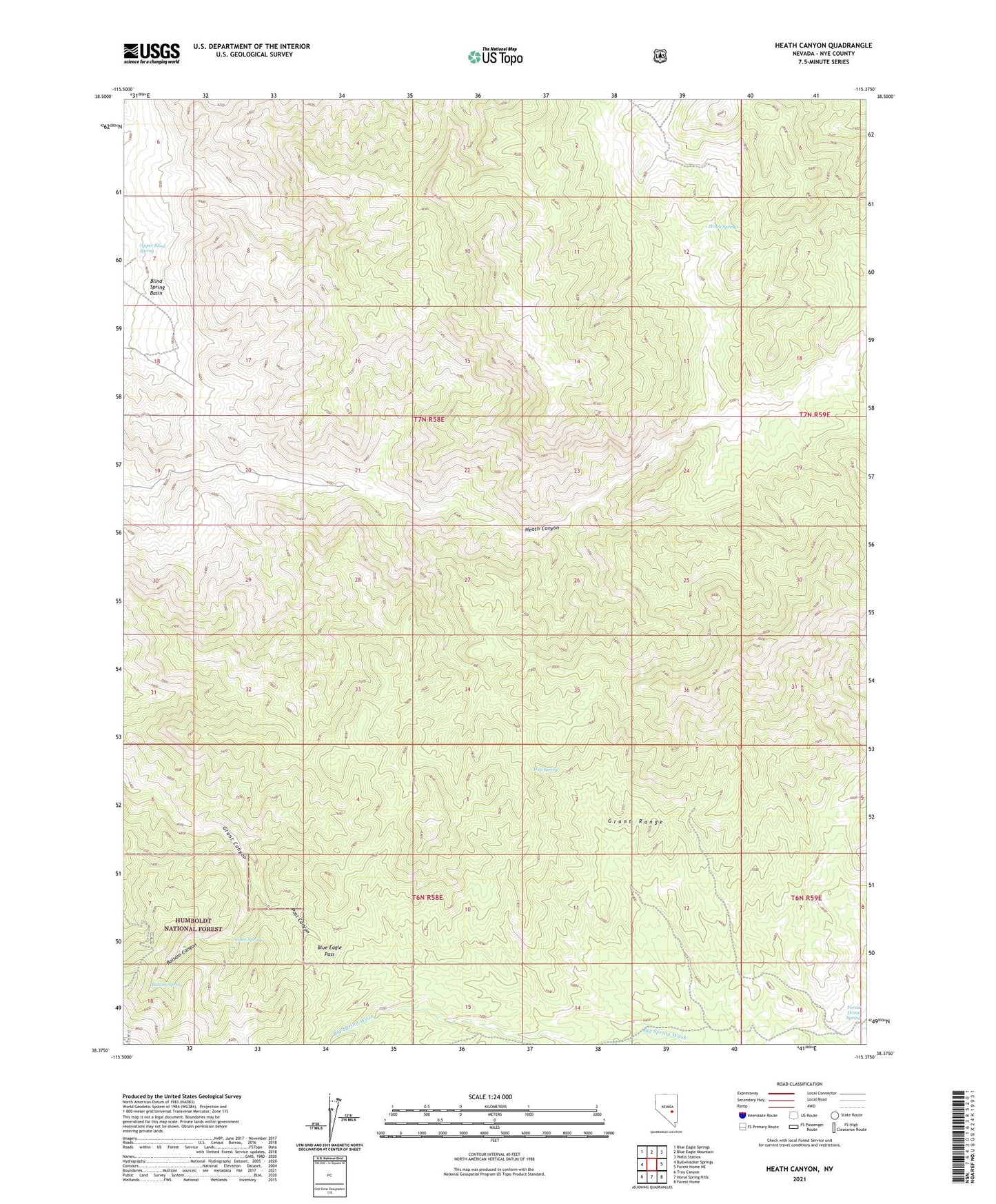 Heath Canyon Nevada US Topo Map Image