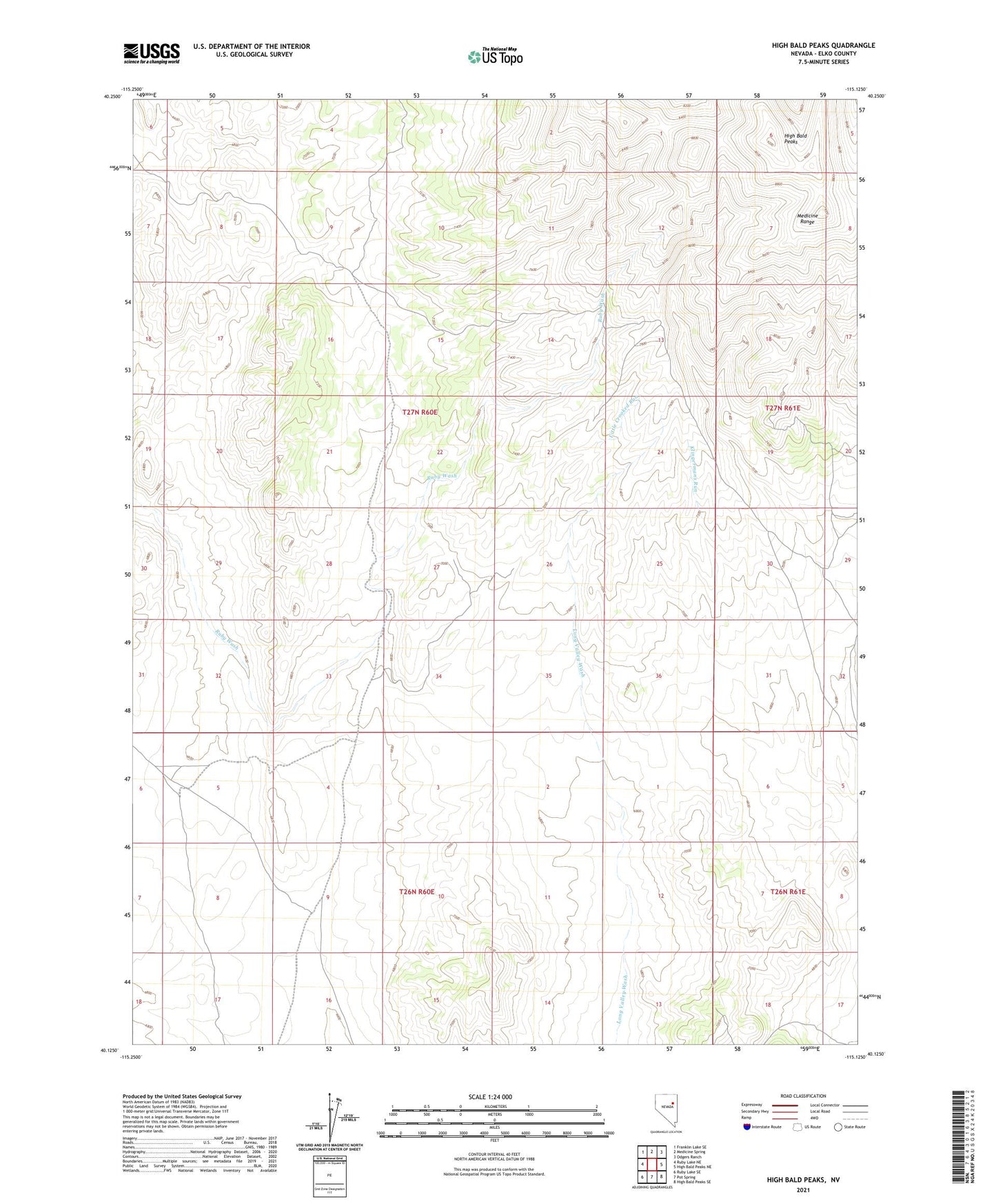 High Bald Peaks Nevada US Topo Map Image