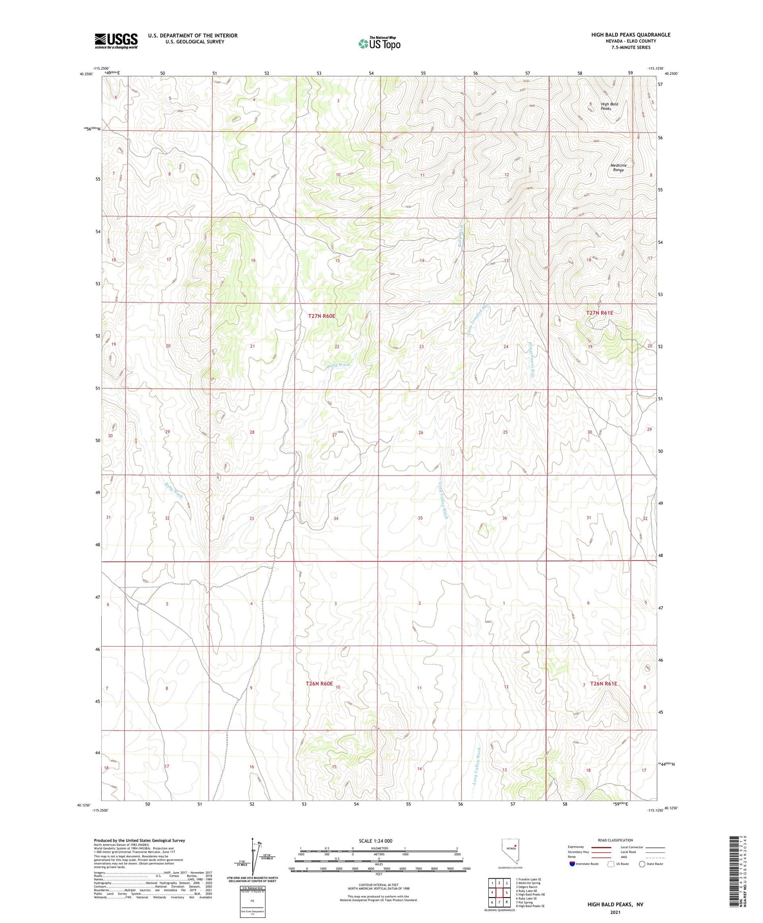 High Bald Peaks Nevada US Topo Map Image