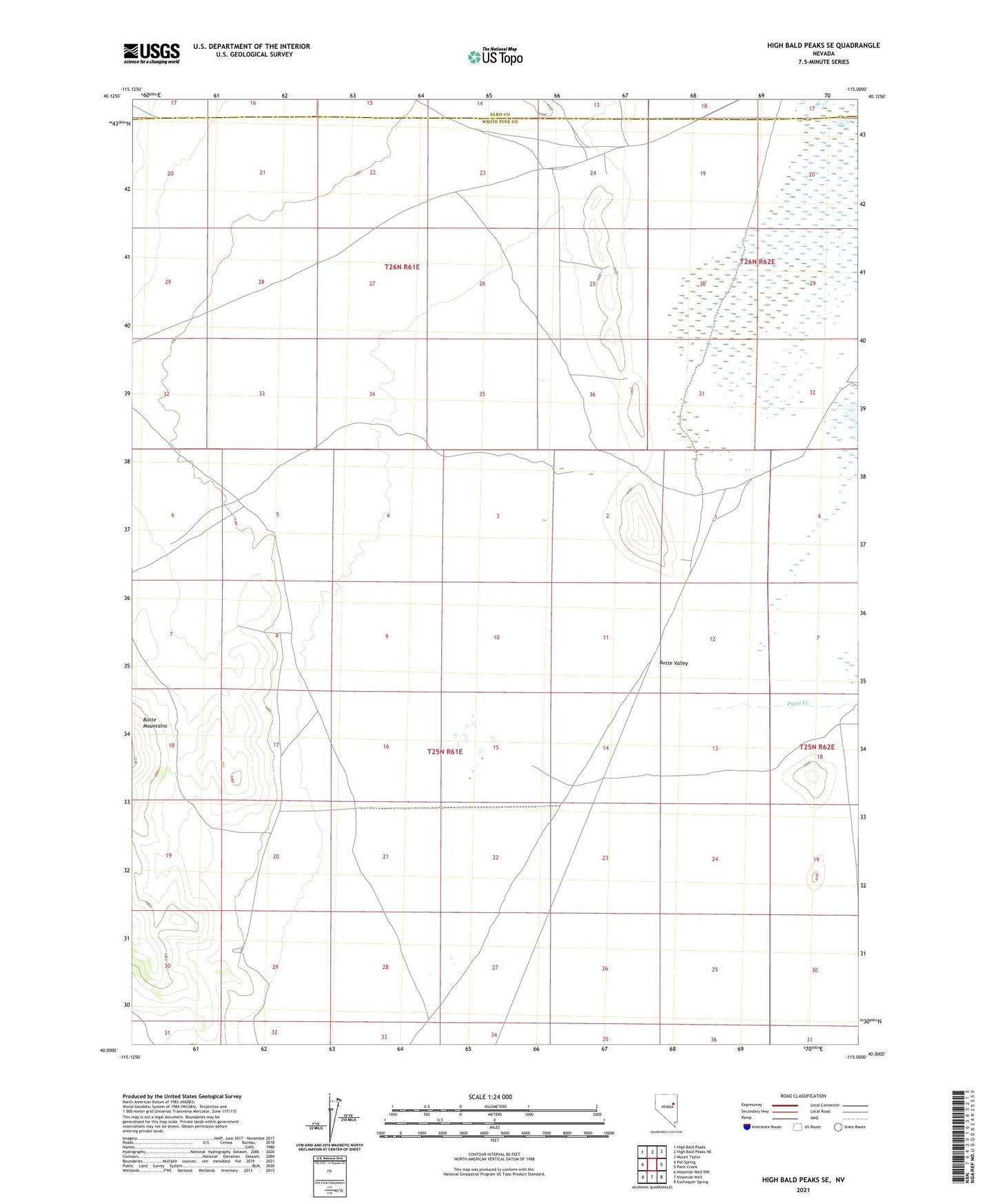 High Bald Peaks SE Nevada US Topo Map Image