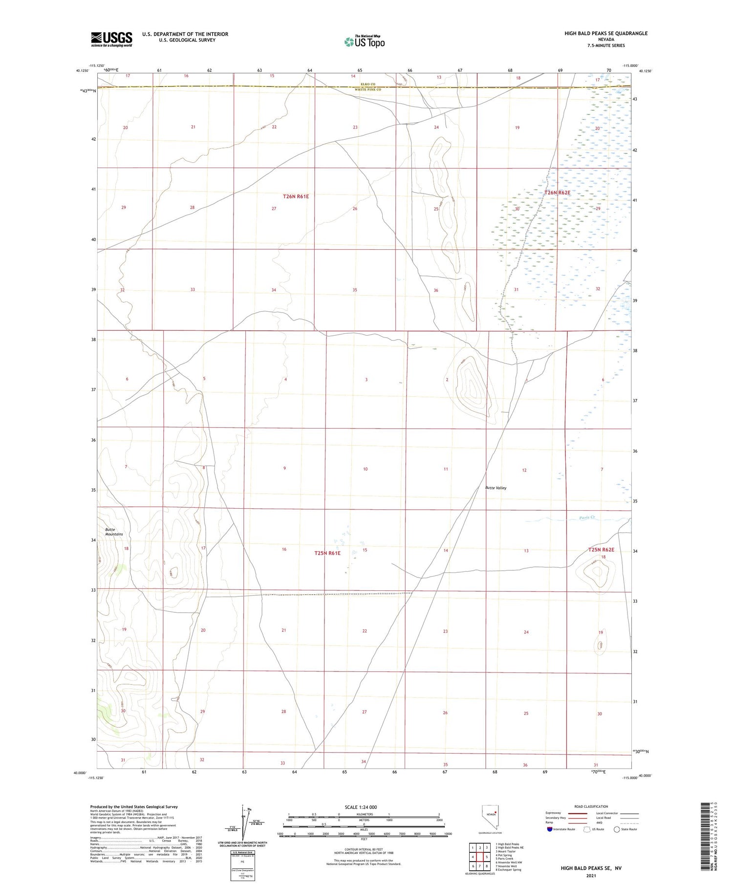 High Bald Peaks SE Nevada US Topo Map Image