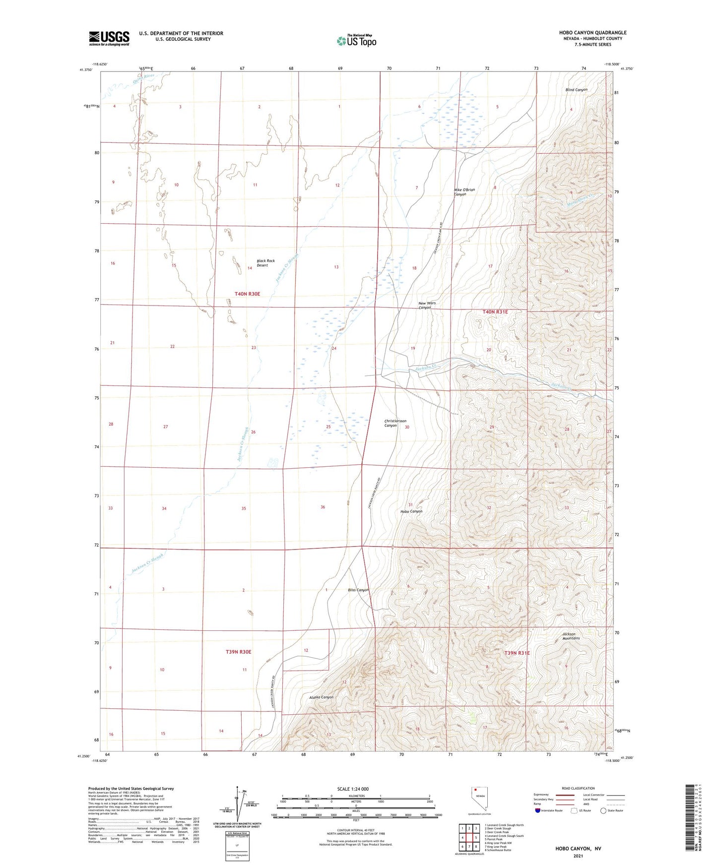 Hobo Canyon Nevada US Topo Map Image