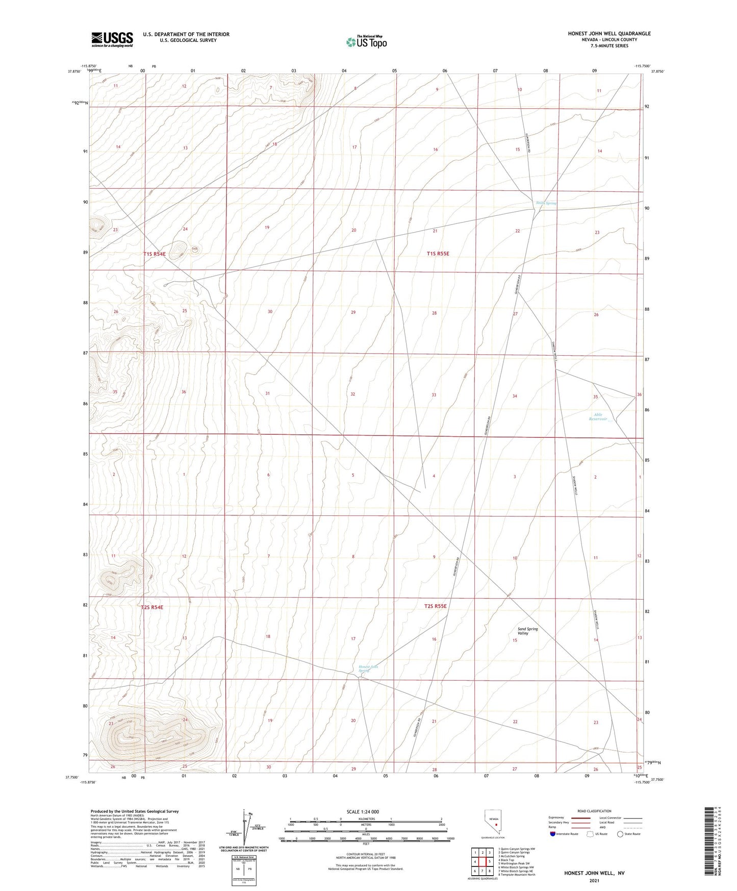 Honest John Well Nevada US Topo Map Image