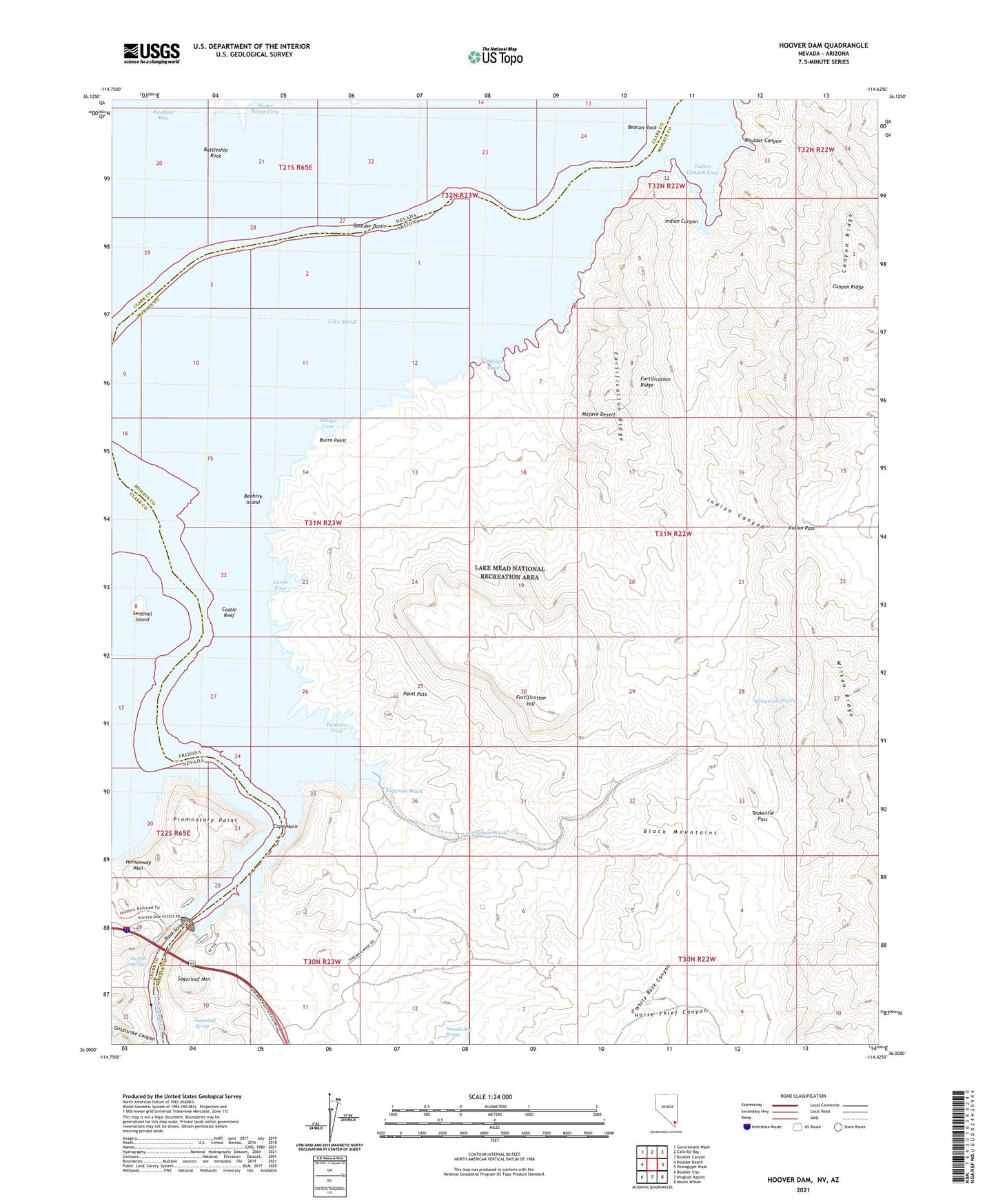 Hoover Dam Nevada US Topo Map Image