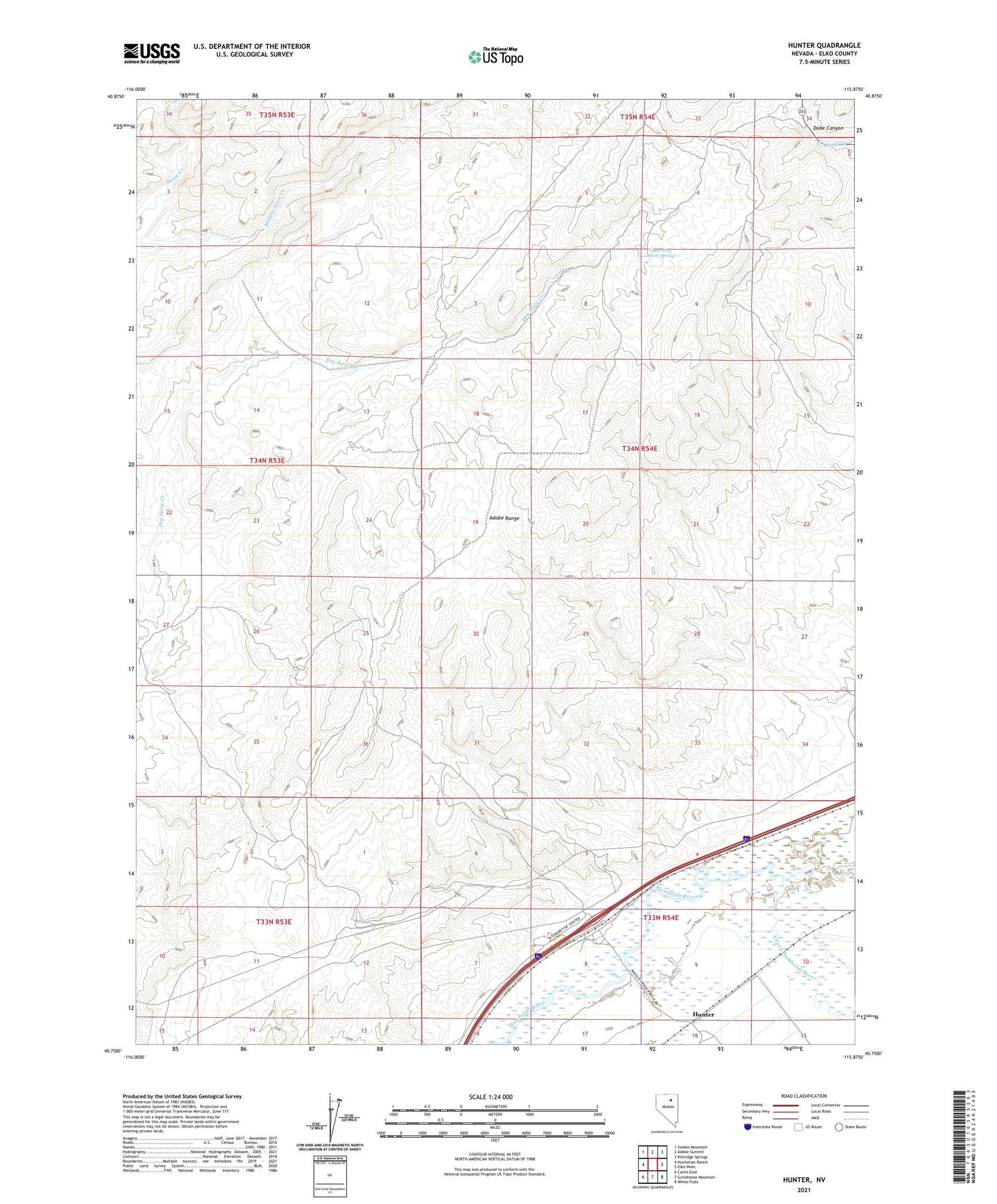 Hunter Nevada US Topo Map Image