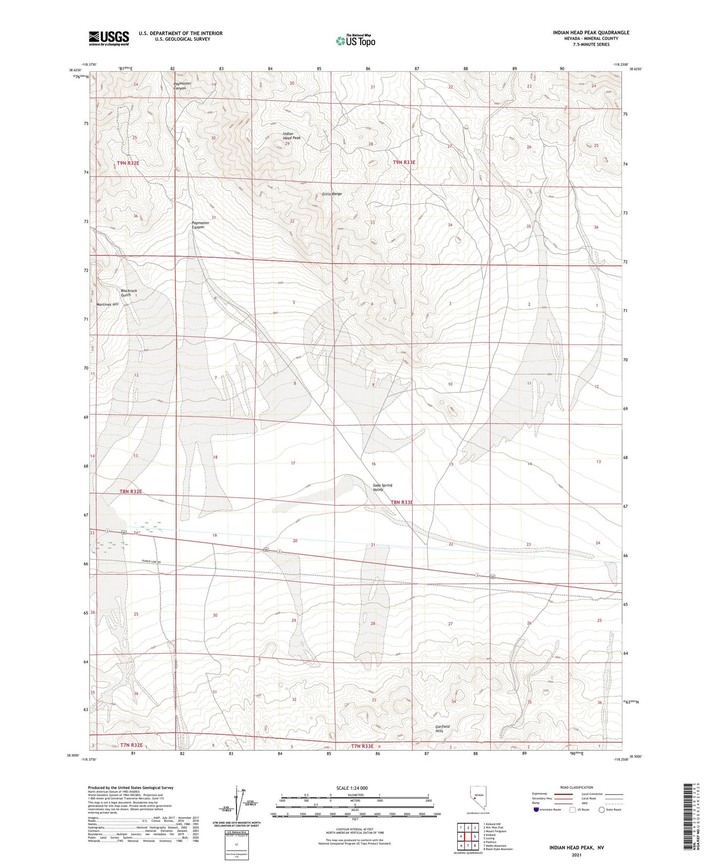 Indian Head Peak Nevada US Topo Map Image