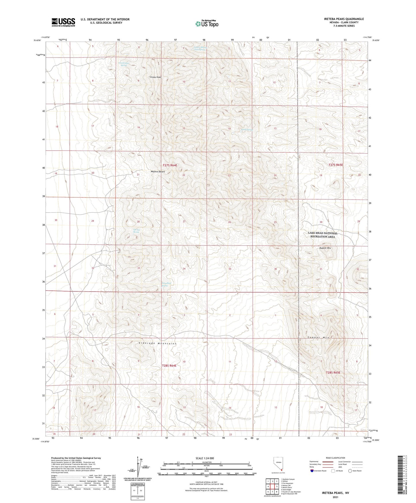 Ireteba Peaks Nevada US Topo Map Image