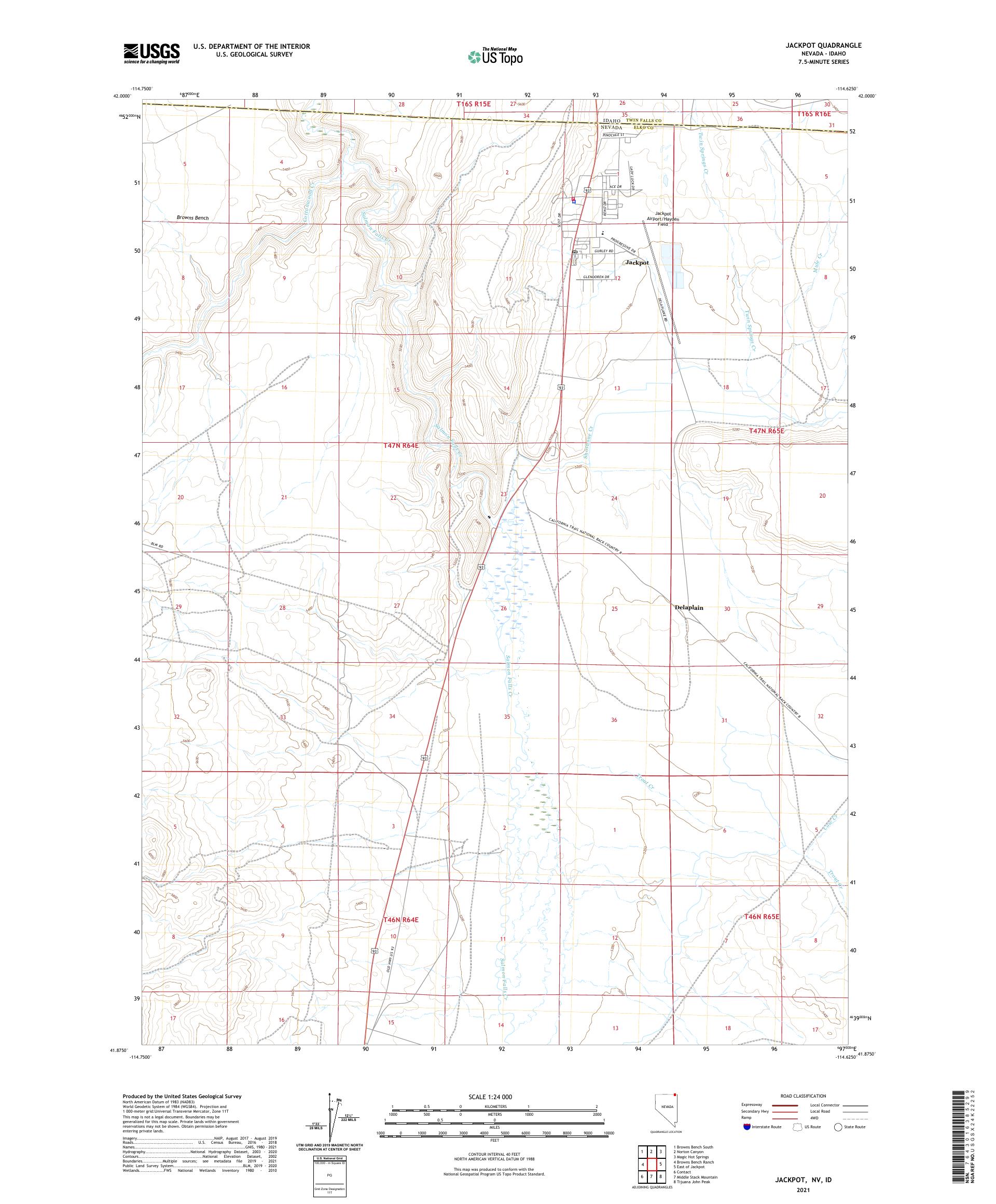 Jackpot Nevada US Topo Map – MyTopo Map Store