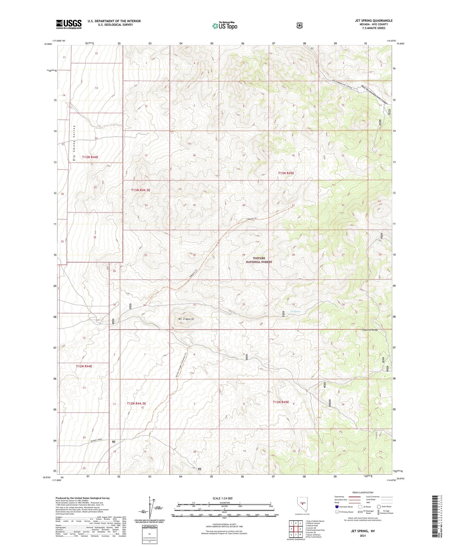 Jet Spring Nevada US Topo Map Image