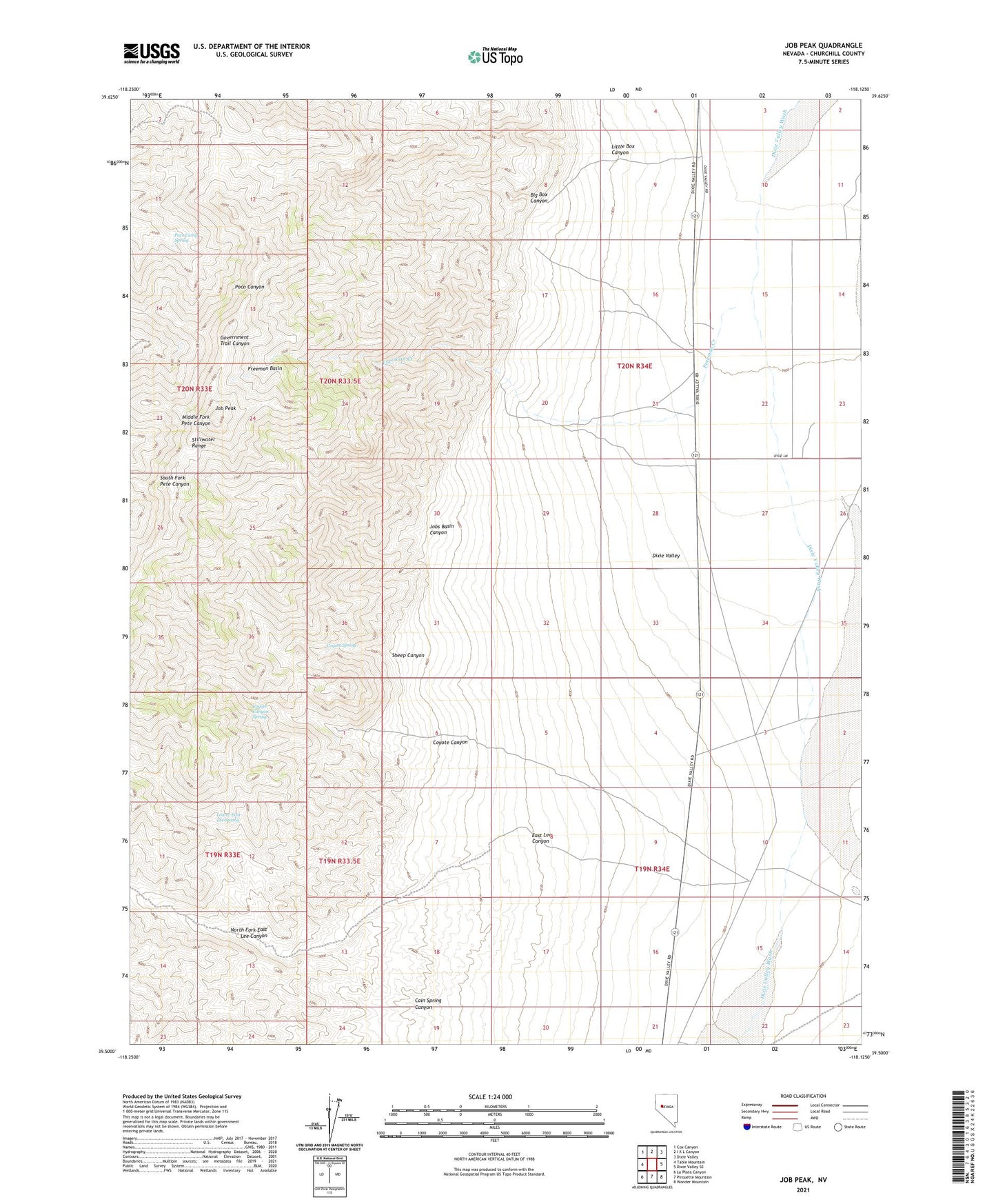 Job Peak Nevada US Topo Map Image