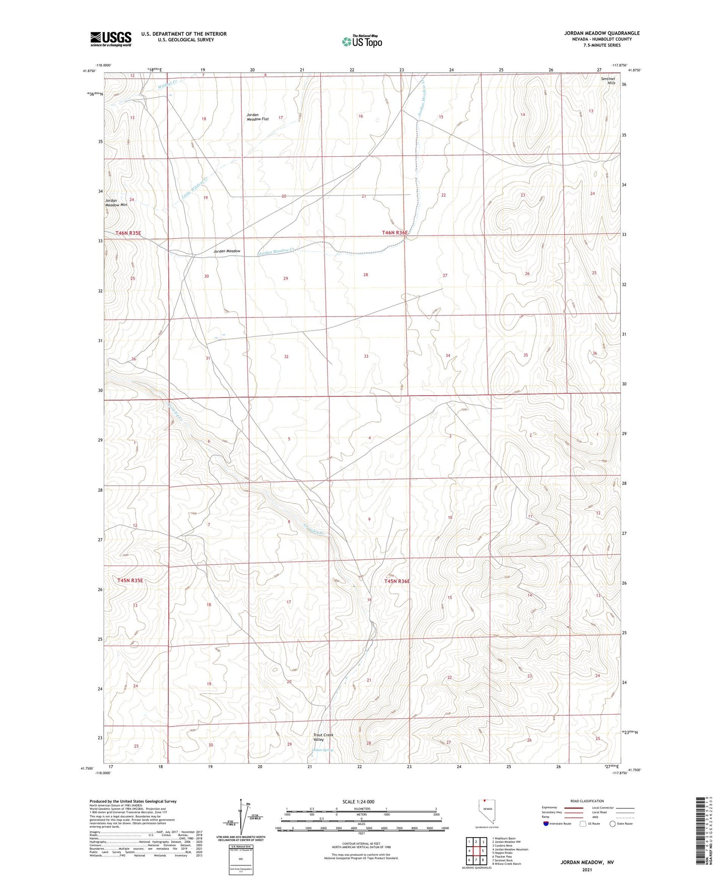 Jordan Meadow Nevada US Topo Map Image