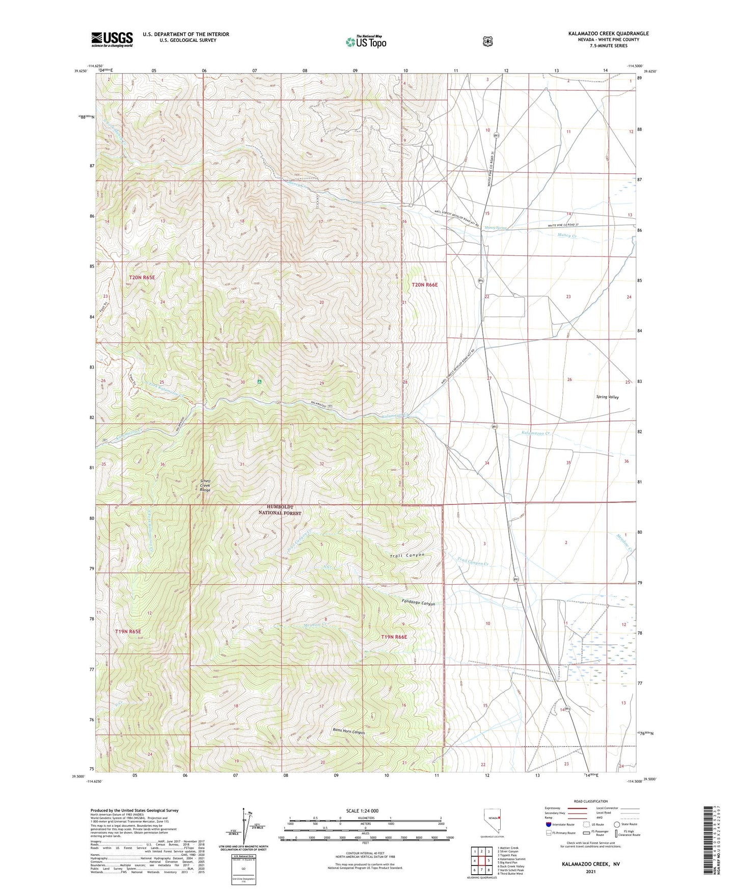 Kalamazoo Creek Nevada US Topo Map Image