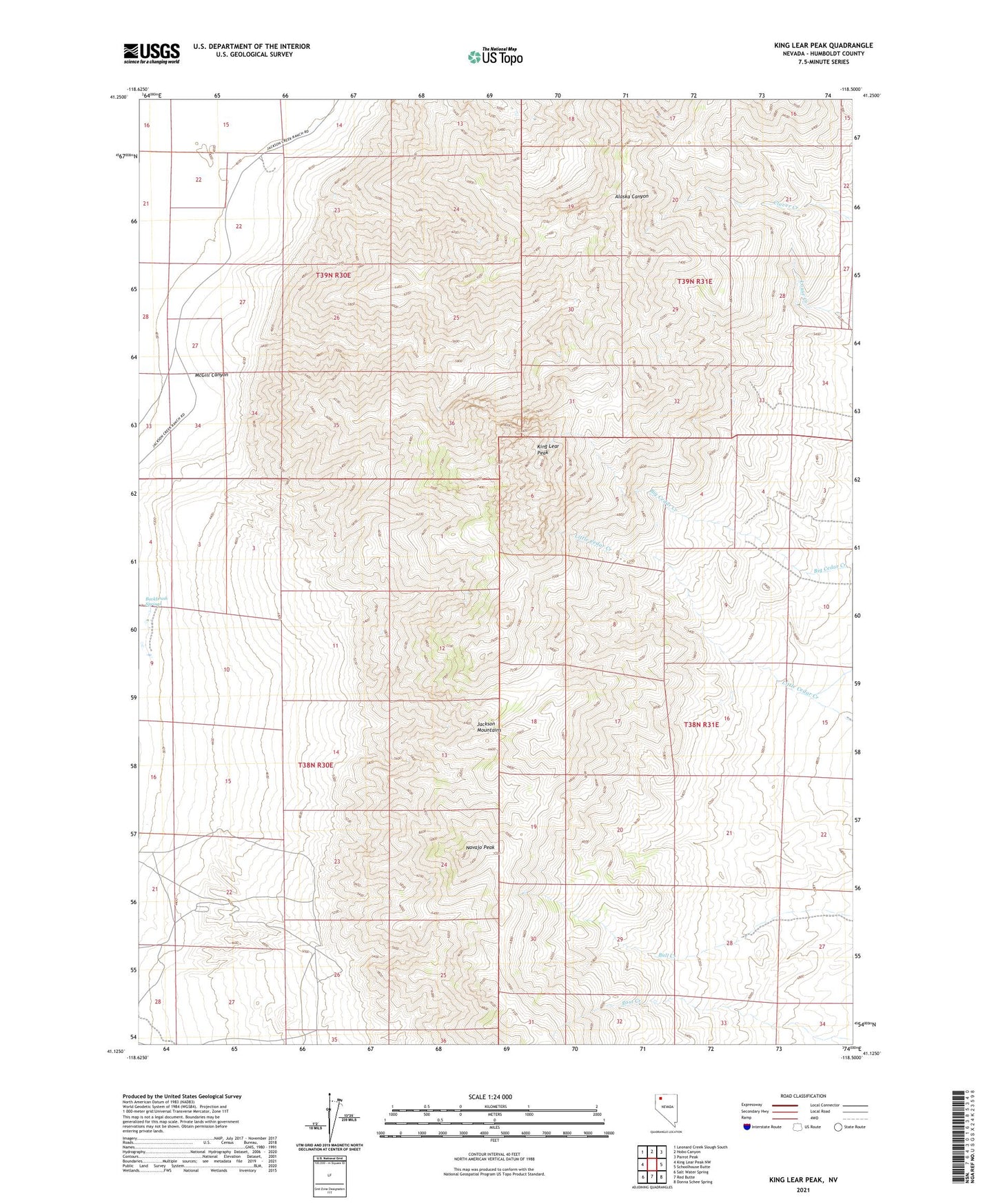 King Lear Peak Nevada US Topo Map Image