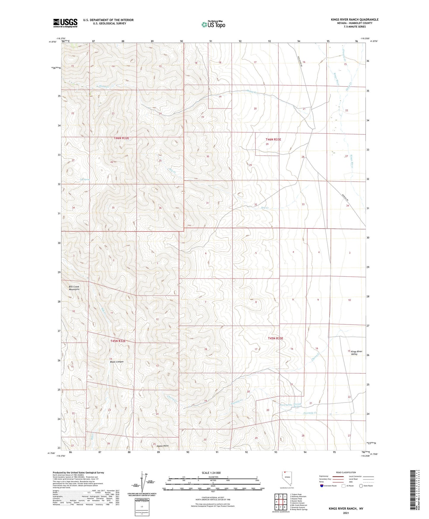 Kings River Ranch Nevada US Topo Map Image