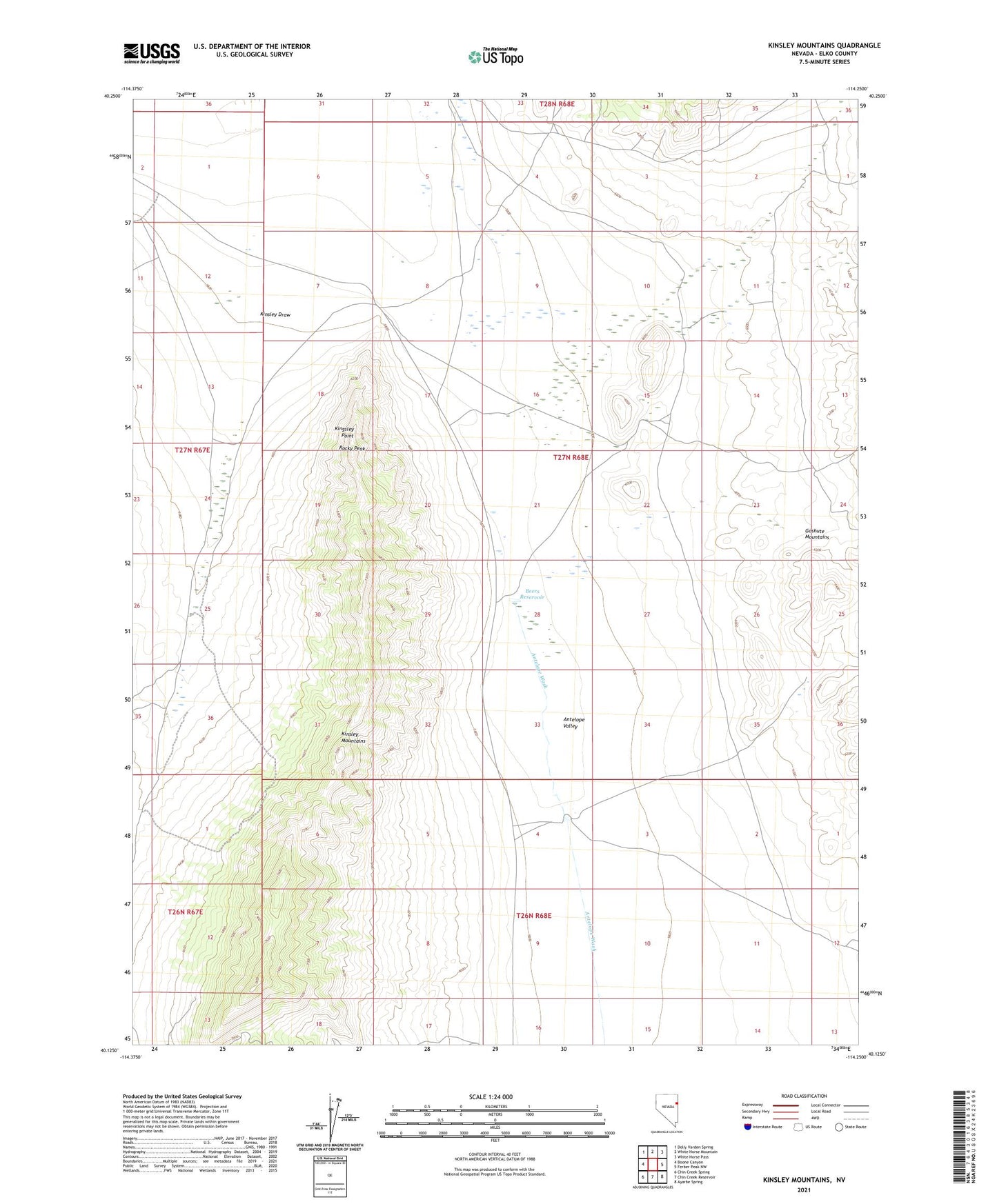 Kinsley Mountains Nevada US Topo Map Image
