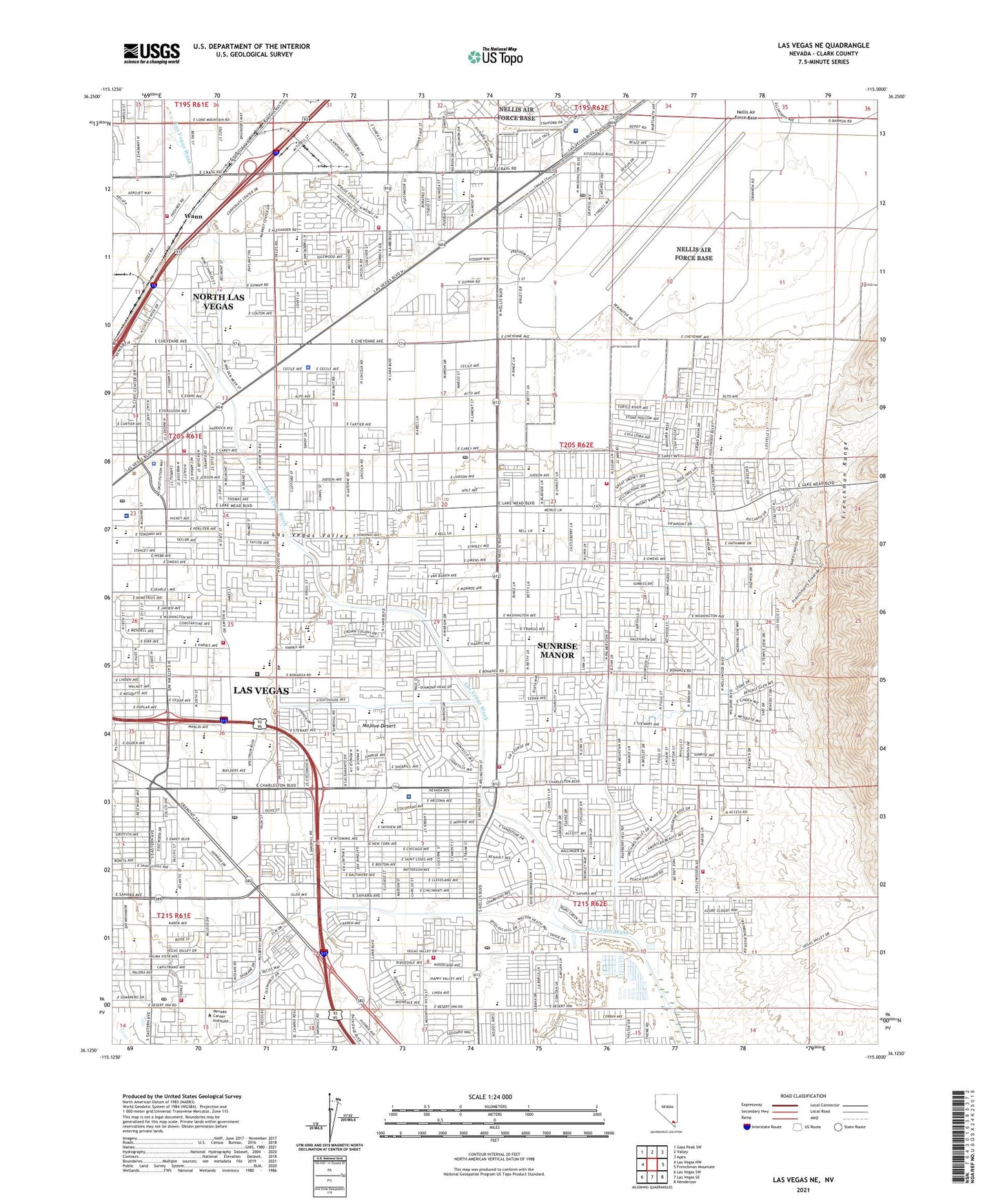 Las Vegas NE Nevada US Topo Map Image