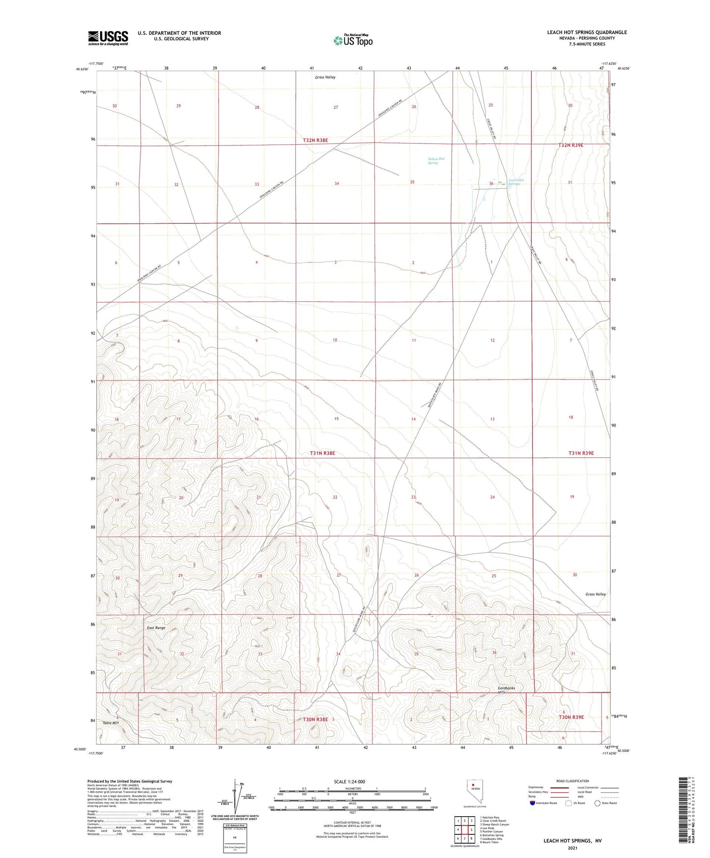 Leach Hot Springs Nevada US Topo Map Image