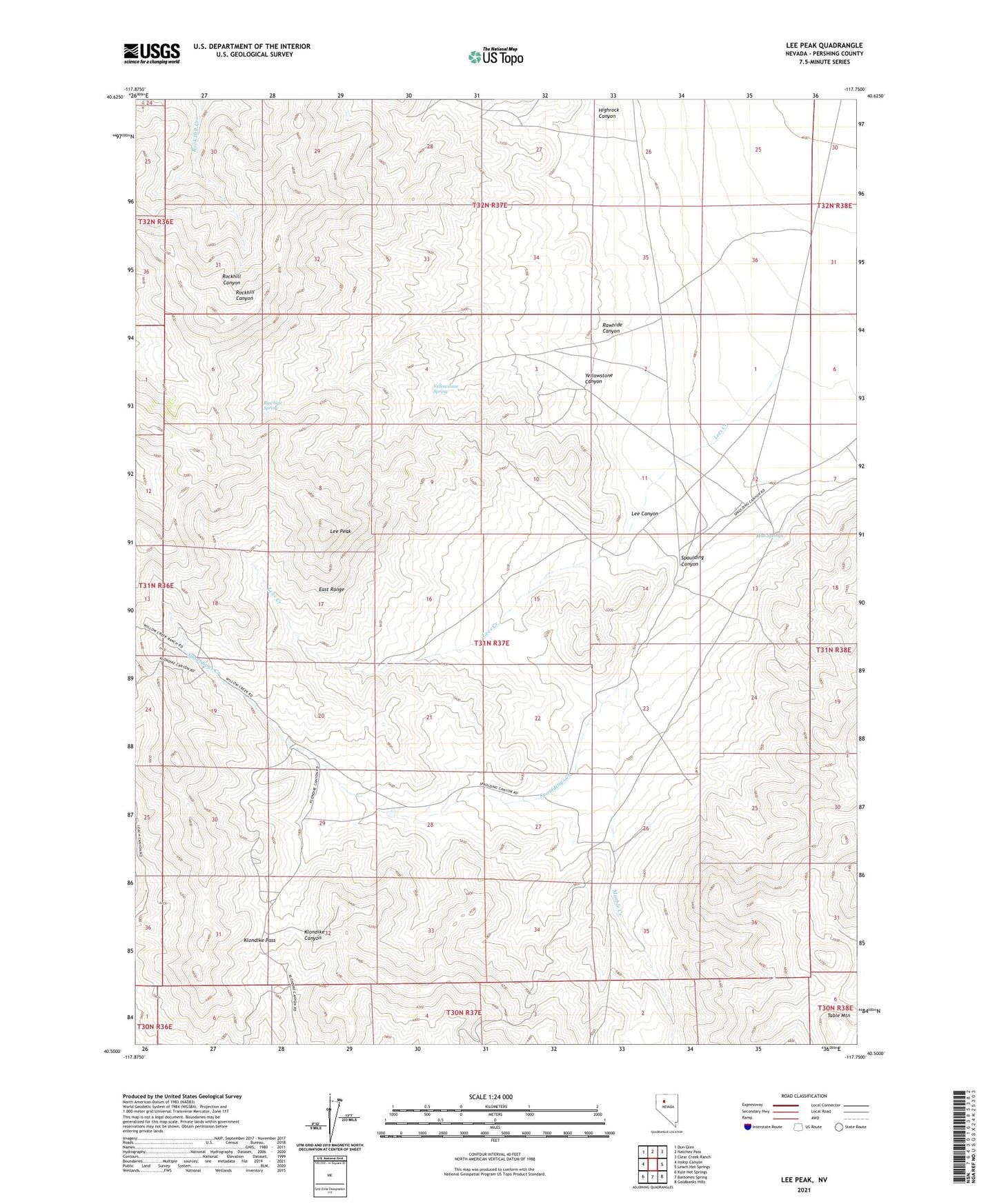 Lee Peak Nevada US Topo Map Image