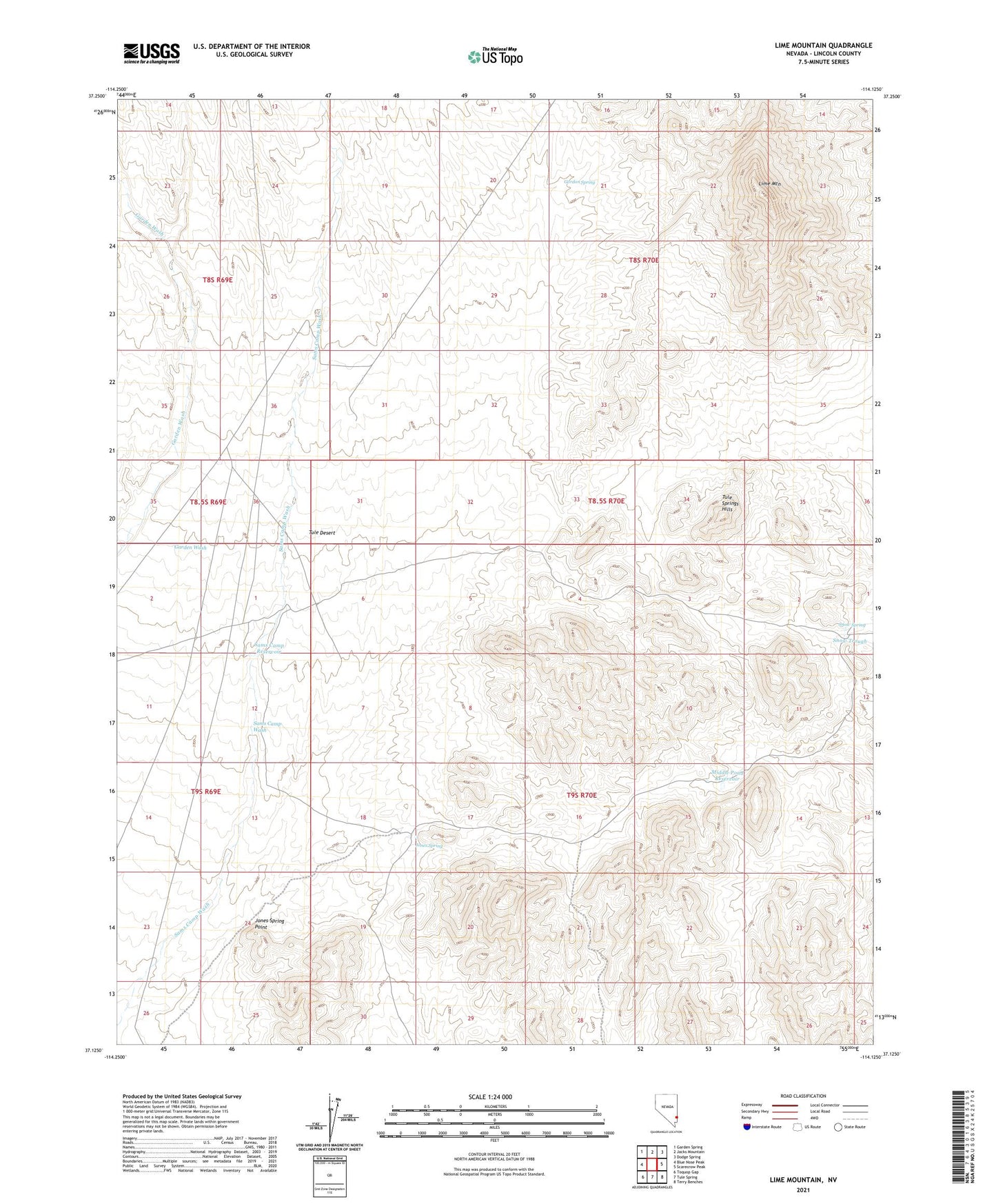 Lime Mountain Nevada US Topo Map Image