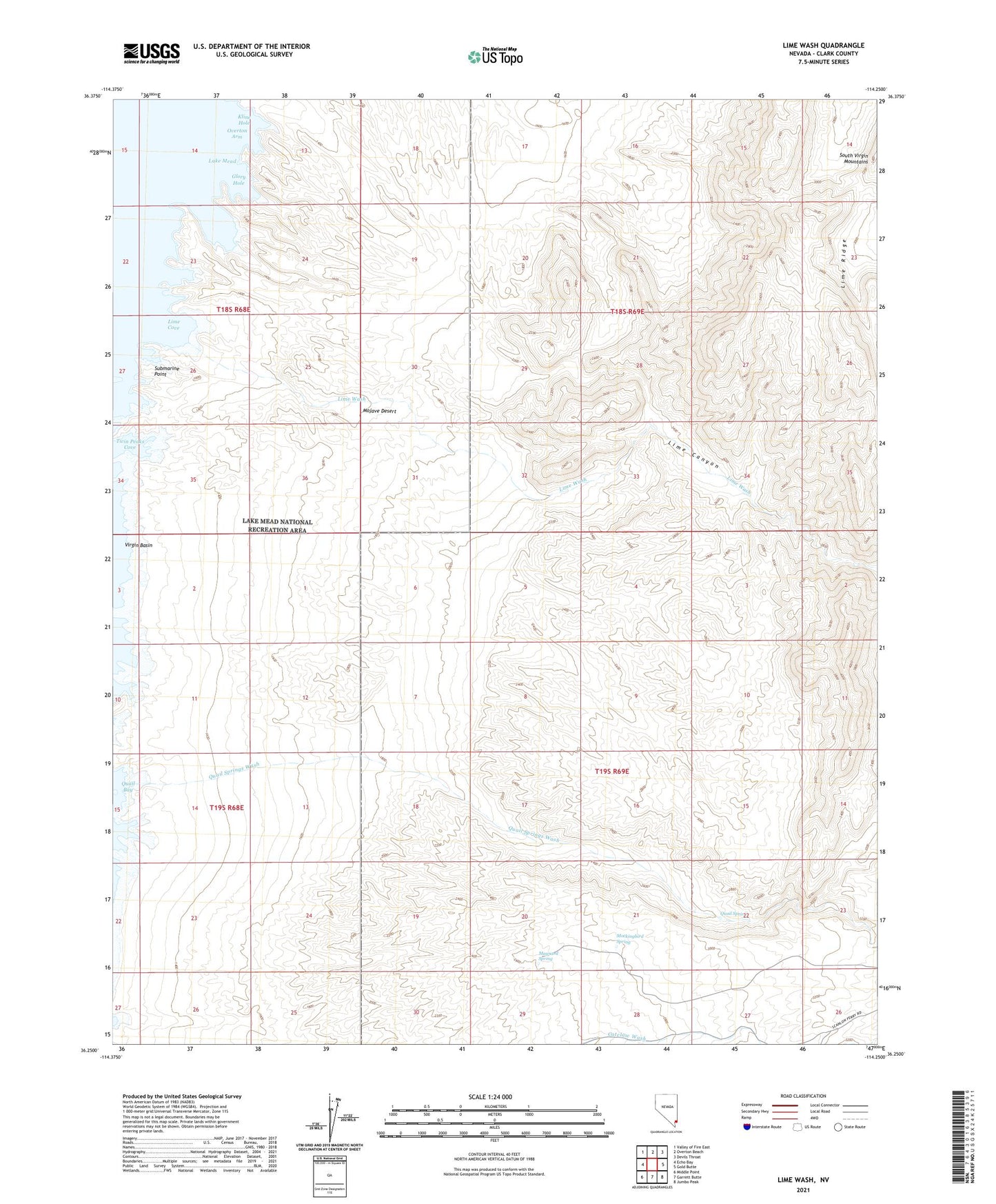 Lime Wash Nevada US Topo Map Image