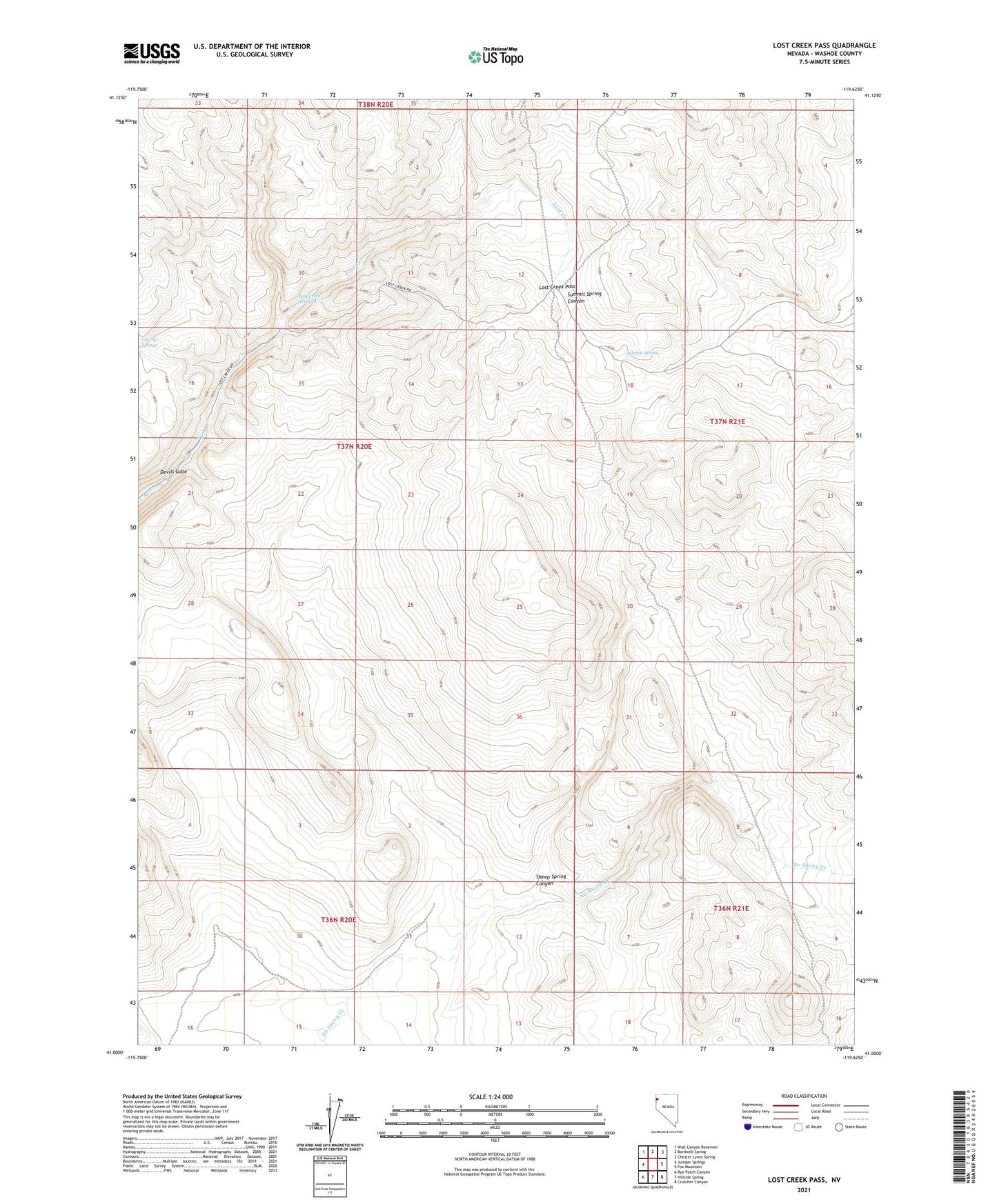 Lost Creek Pass Nevada US Topo Map Image