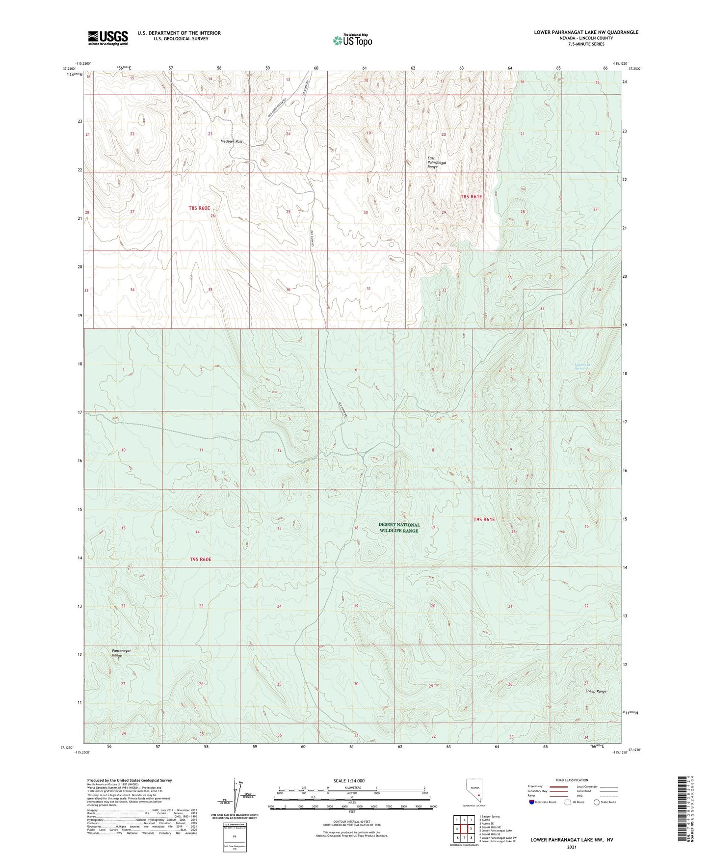 Lower Pahranagat Lake NW Nevada US Topo Map Image
