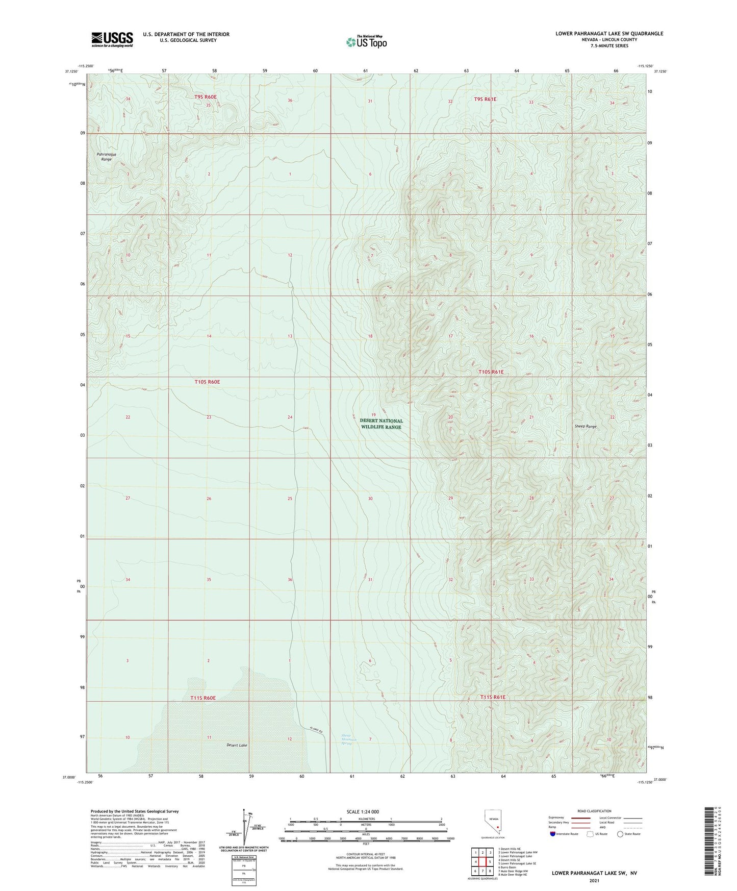 Lower Pahranagat Lake SW Nevada US Topo Map Image