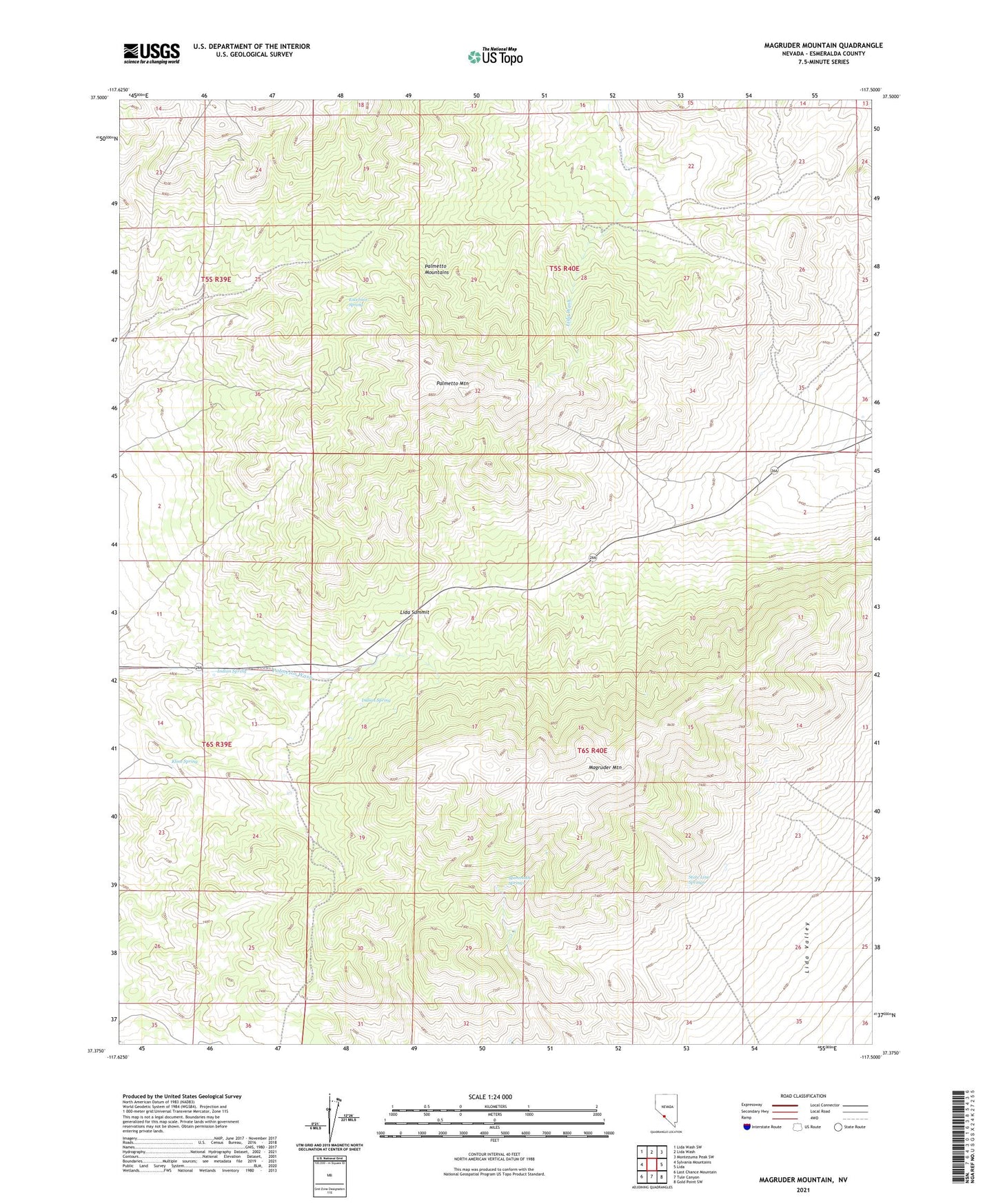 Magruder Mountain Nevada US Topo Map Image