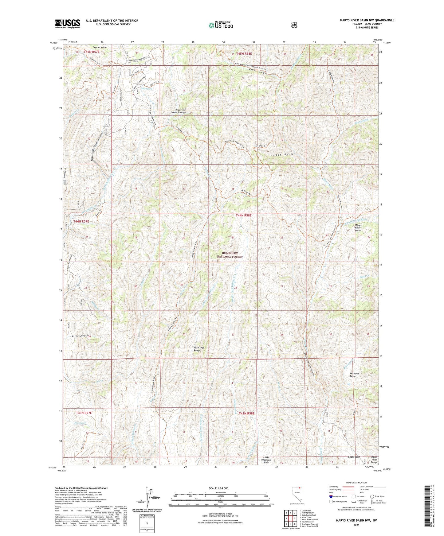 Marys River Basin NW Nevada US Topo Map Image