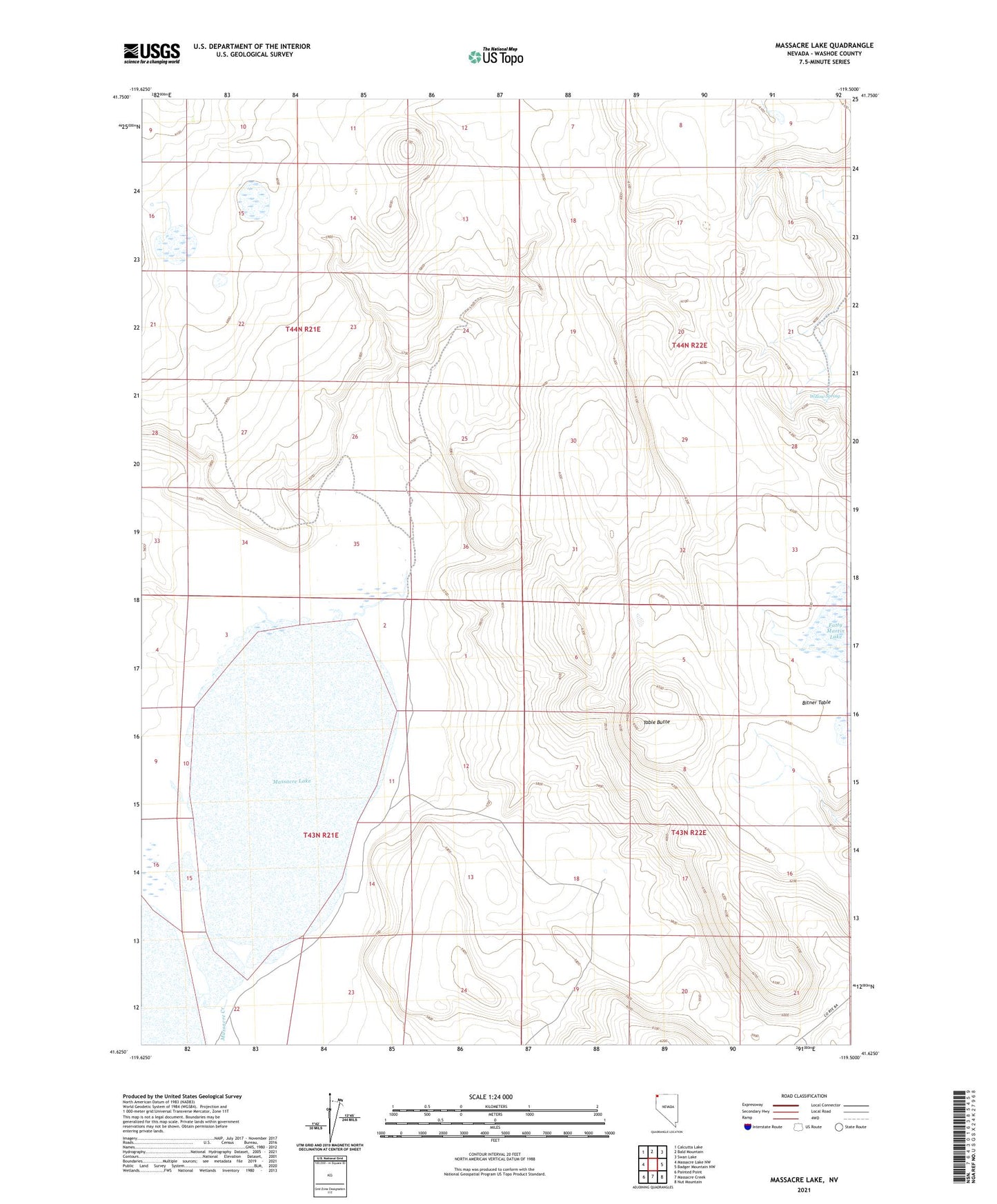Massacre Lake Nevada US Topo Map Image