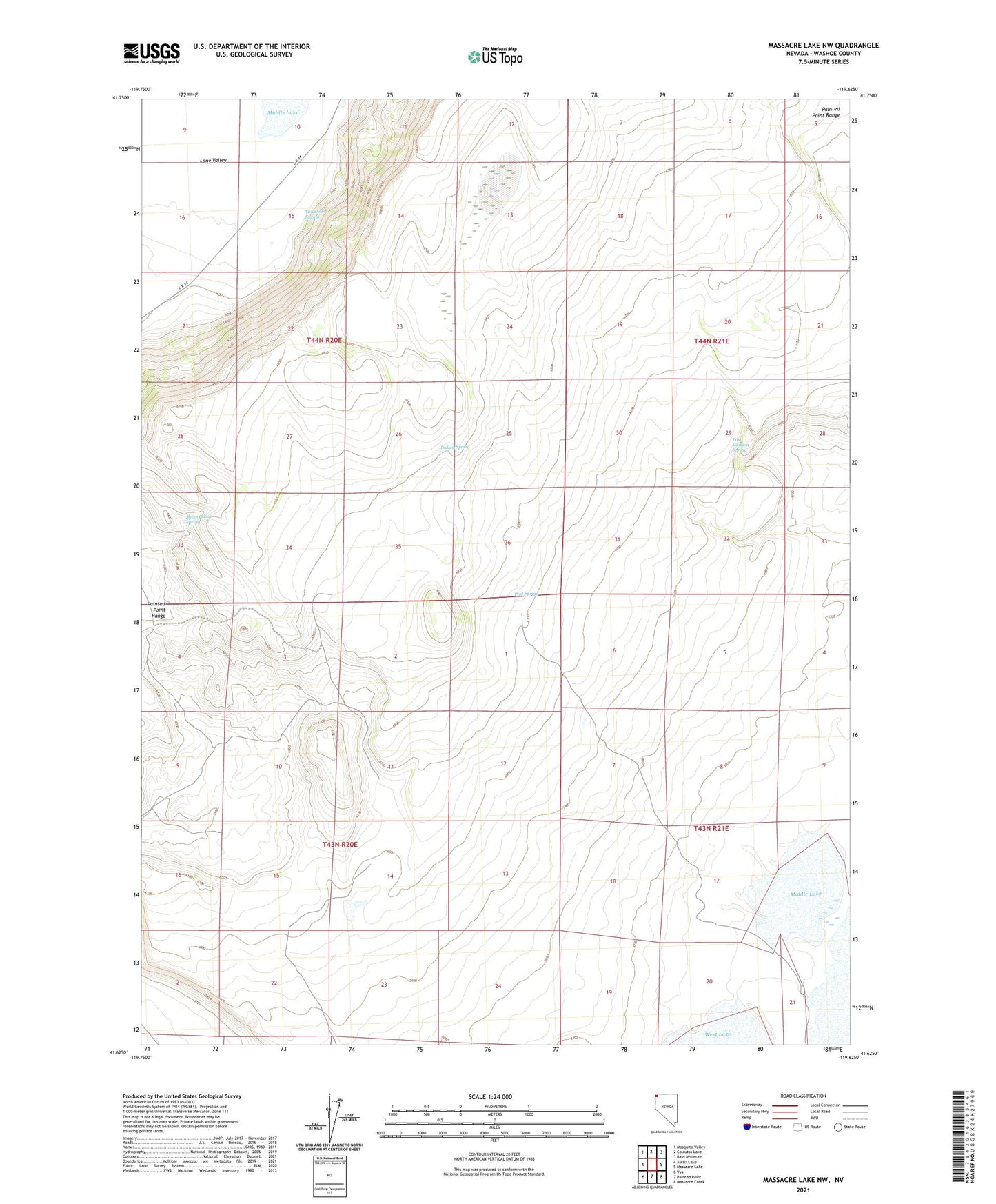 Massacre Lake NW Nevada US Topo Map Image