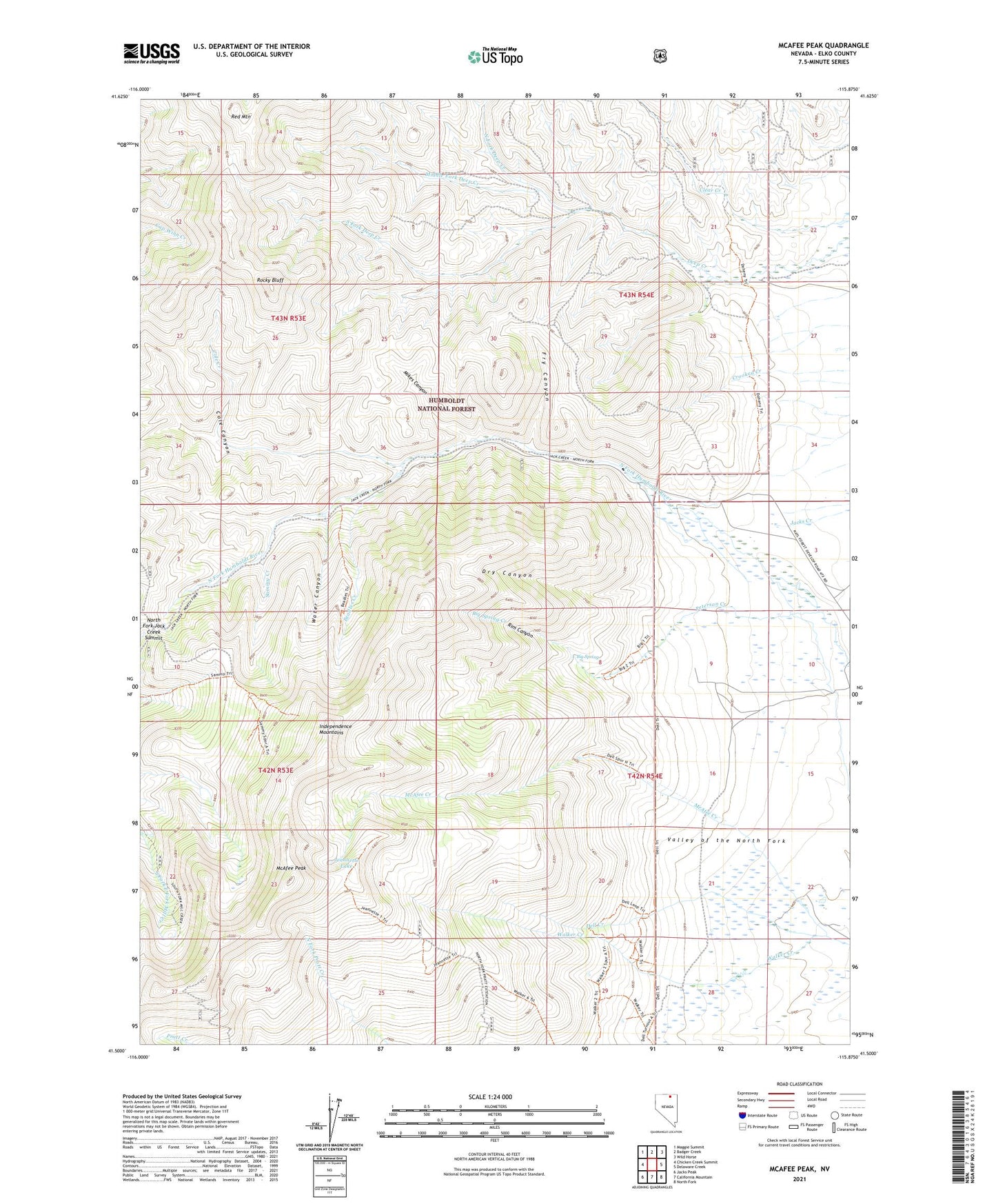 McAfee Peak Nevada US Topo Map Image