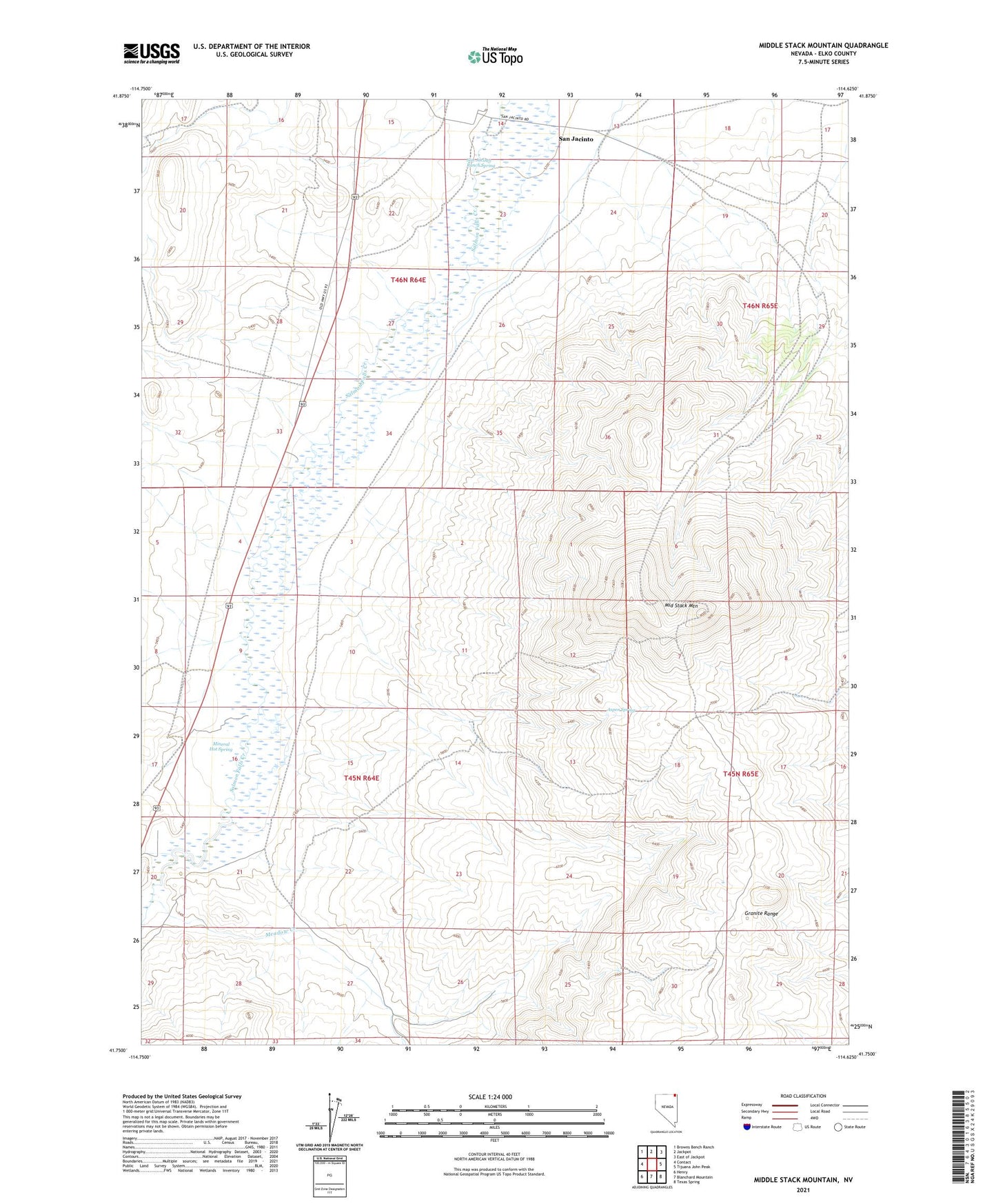 Middle Stack Mountain Nevada US Topo Map Image