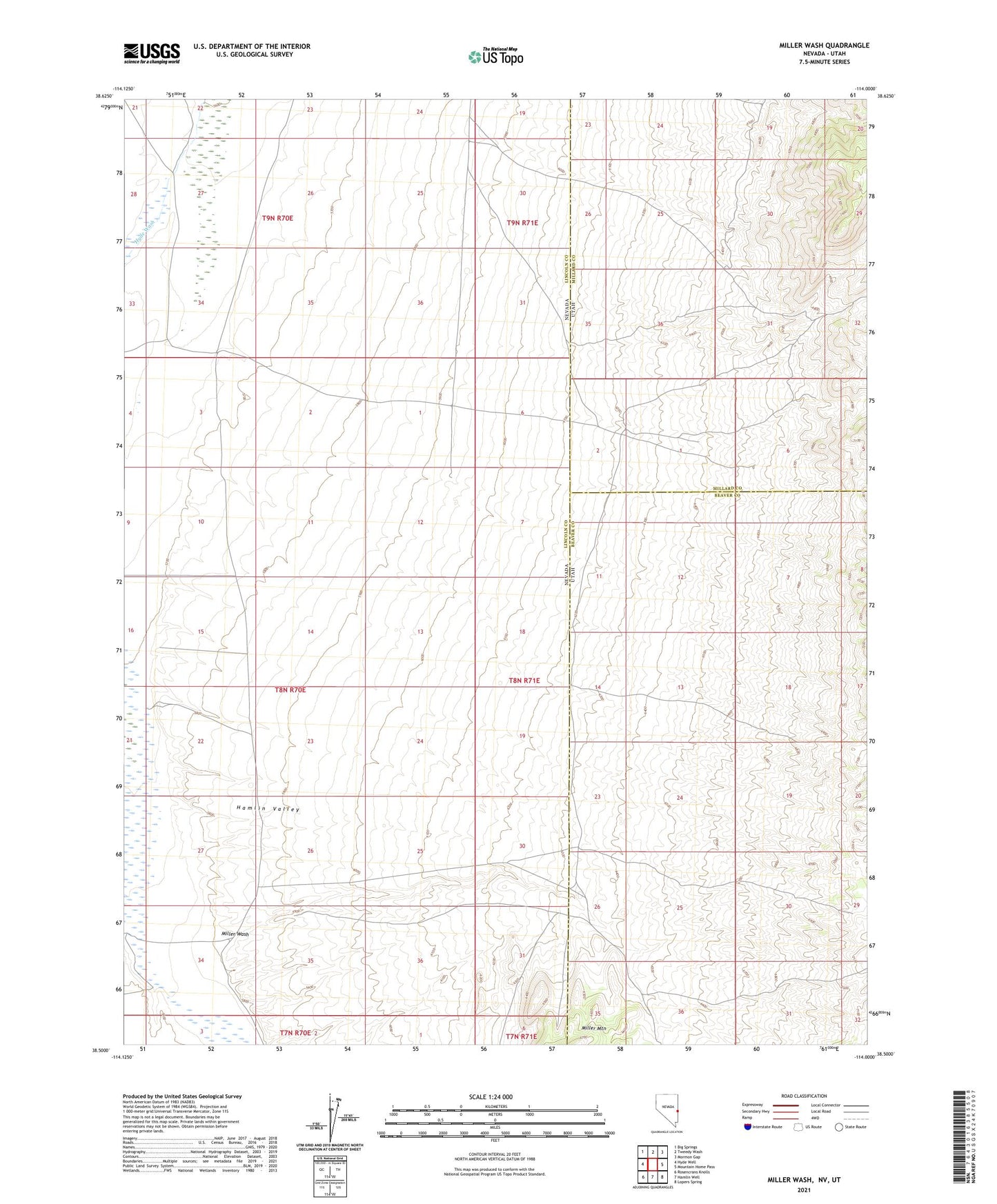 Miller Wash Nevada US Topo Map Image