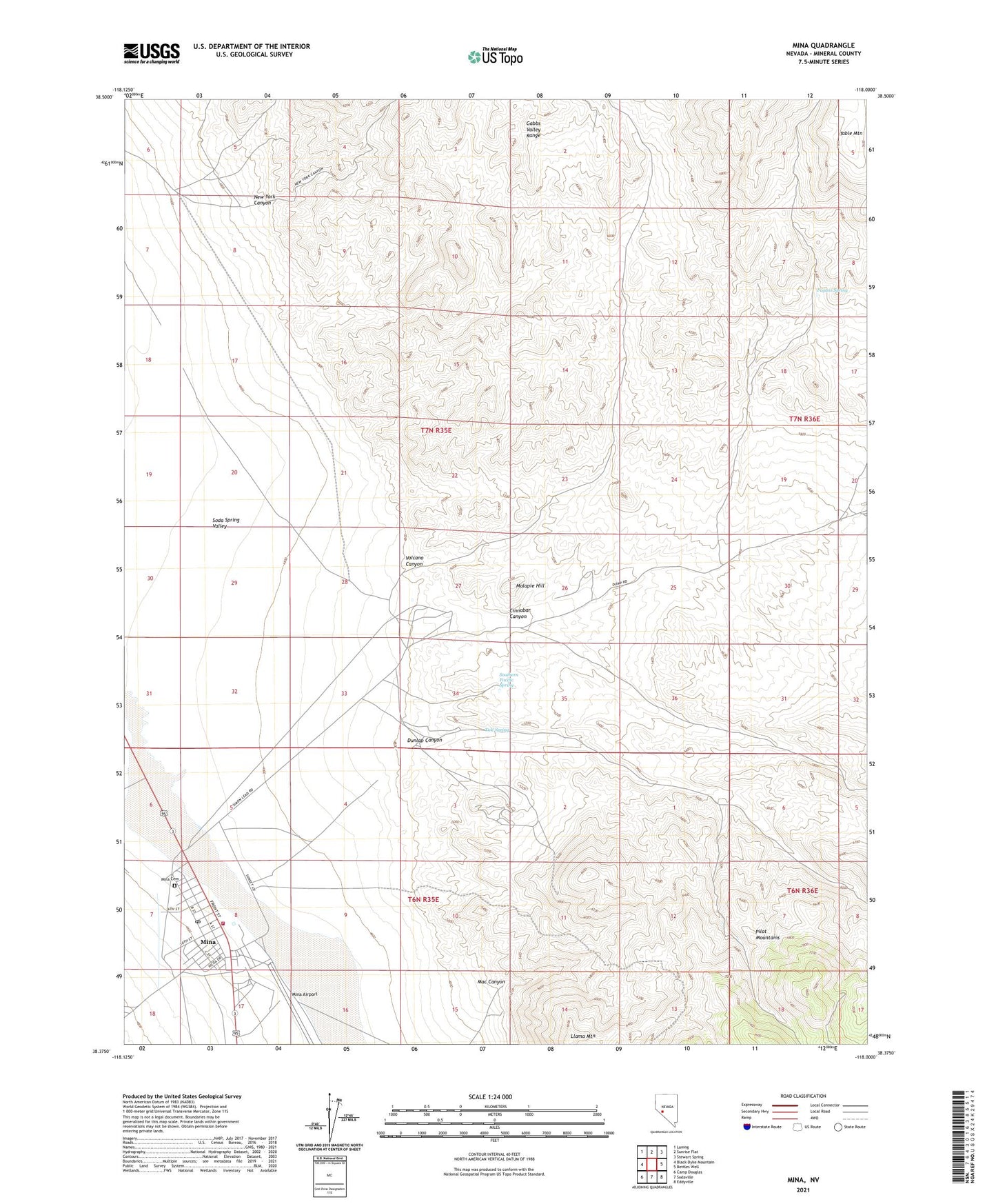Mina Nevada US Topo Map Image