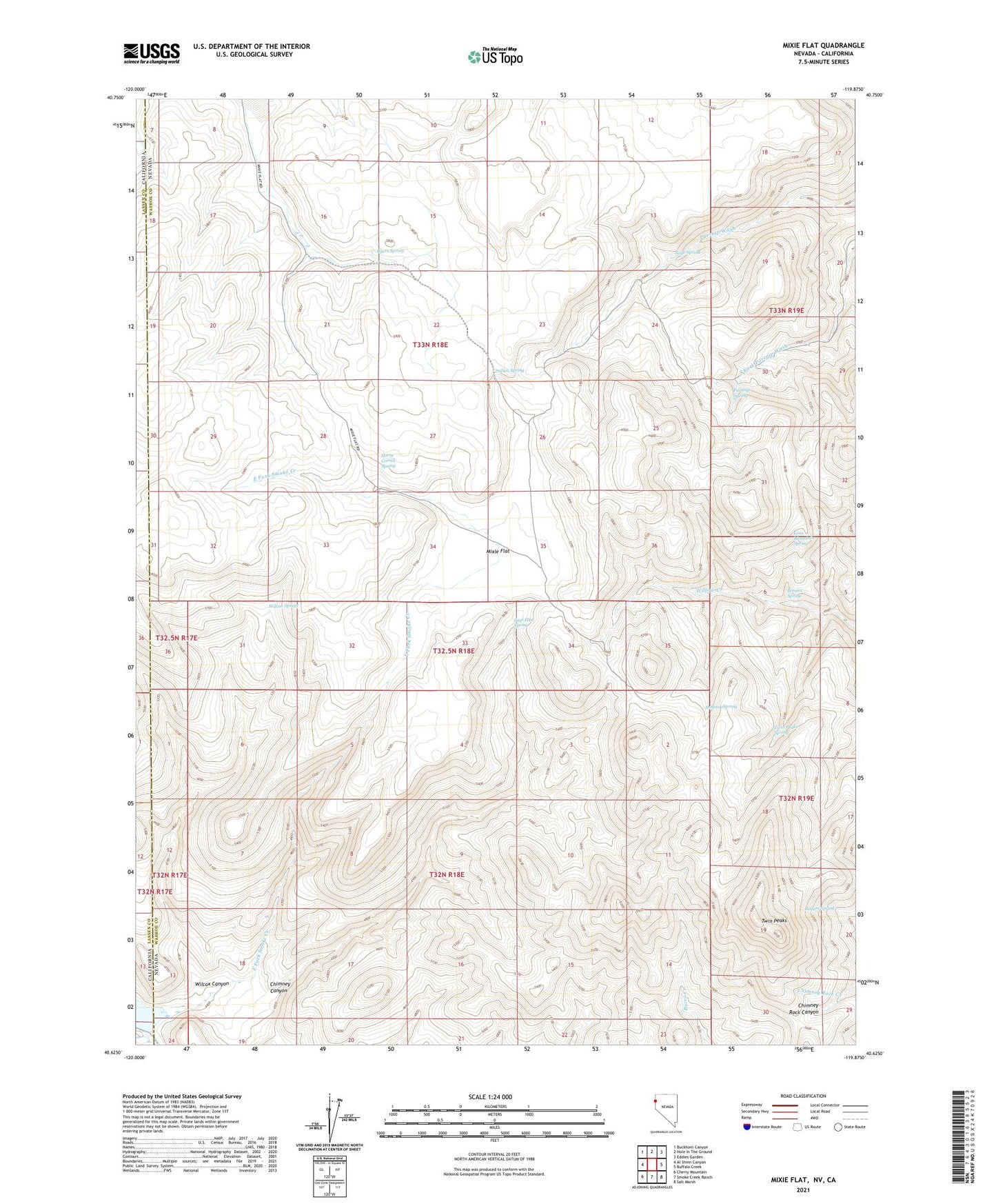Mixie Flat Nevada US Topo Map Image