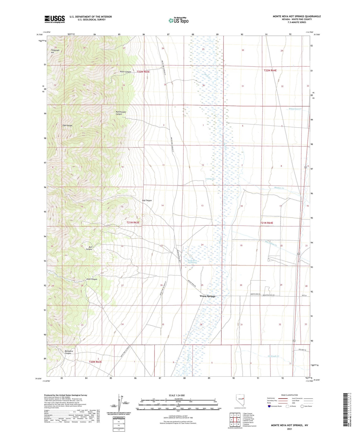 Monte Neva Hot Springs Nevada US Topo Map Image